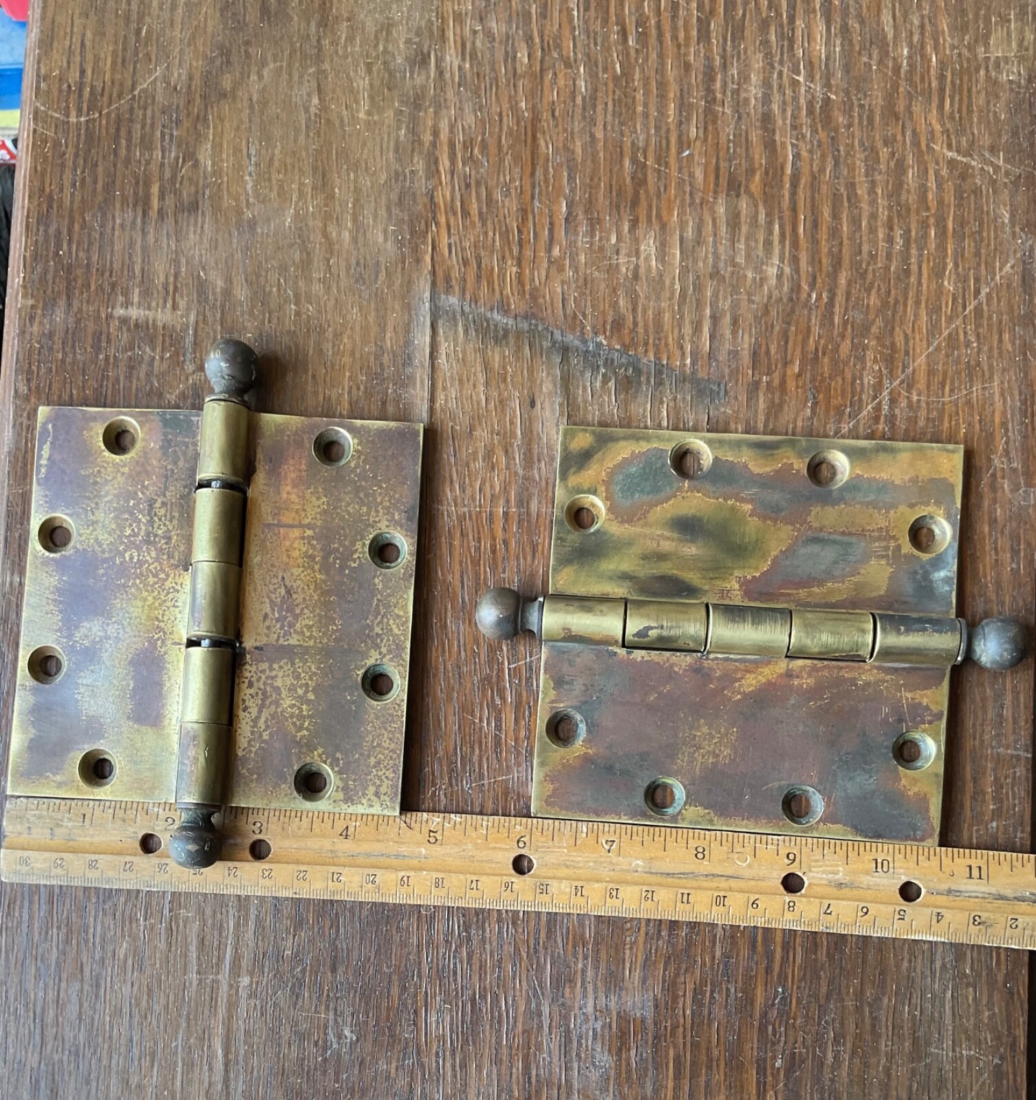 1 Pair Set Of 2 YALE & TOWNE brass bronze 4 1/2 x 4 1/2 early door hinges