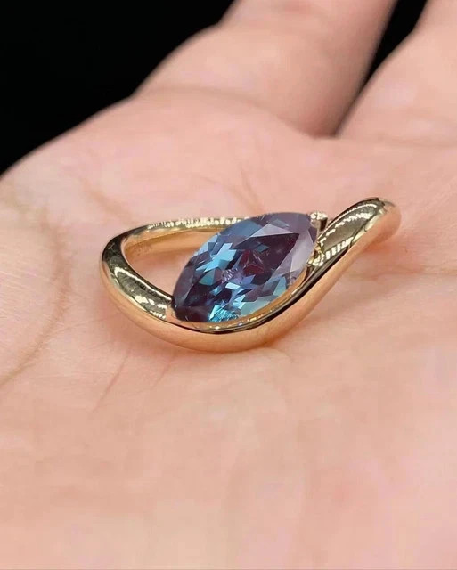 2Ct Marquise Cut Lab Created Alexandrite Solitaire Ring 14K Yellow Gold Plated