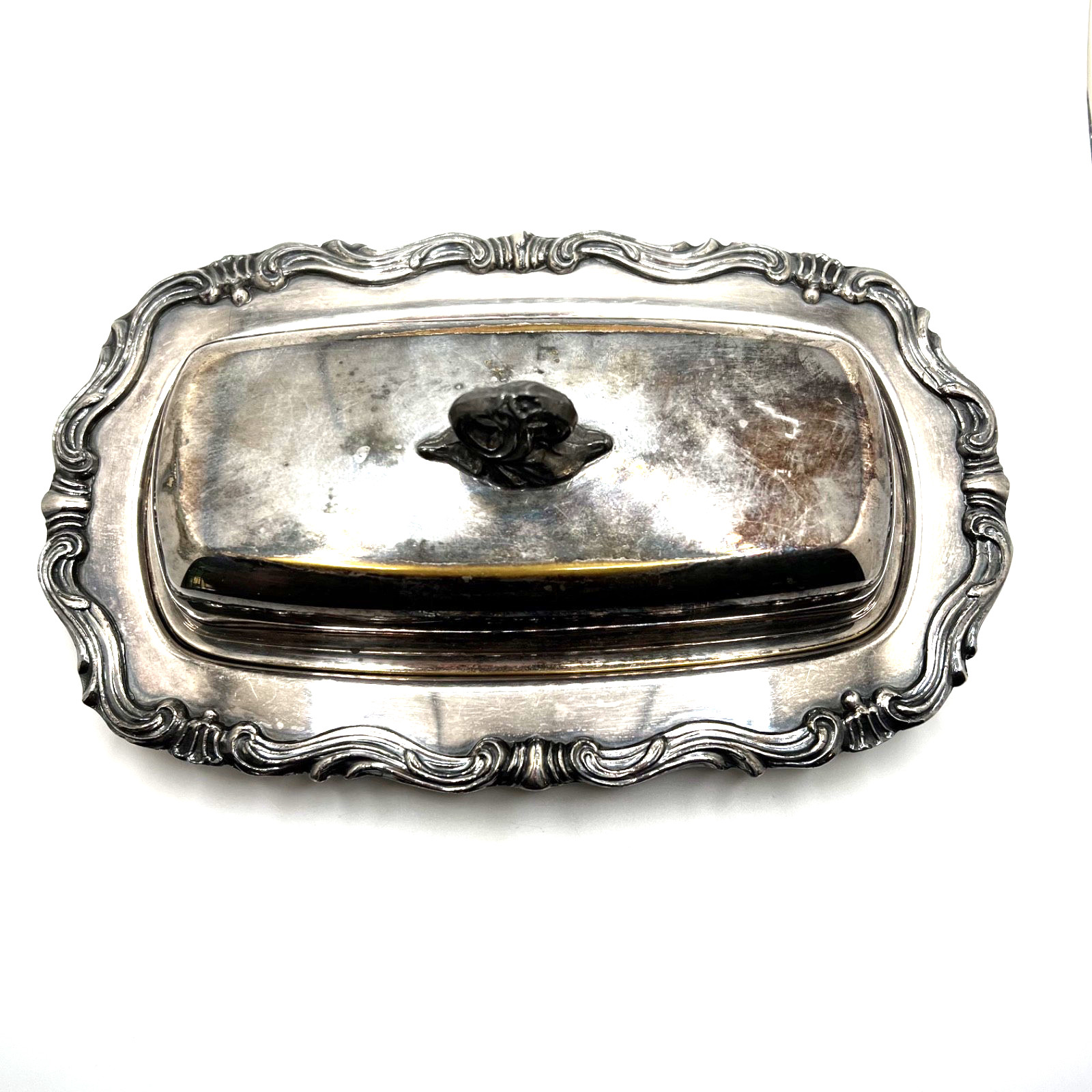 Vtg. F.B. Rogers Covered SILVERPLATE BUTTER DISH w/LINER – #1959X – Ornate