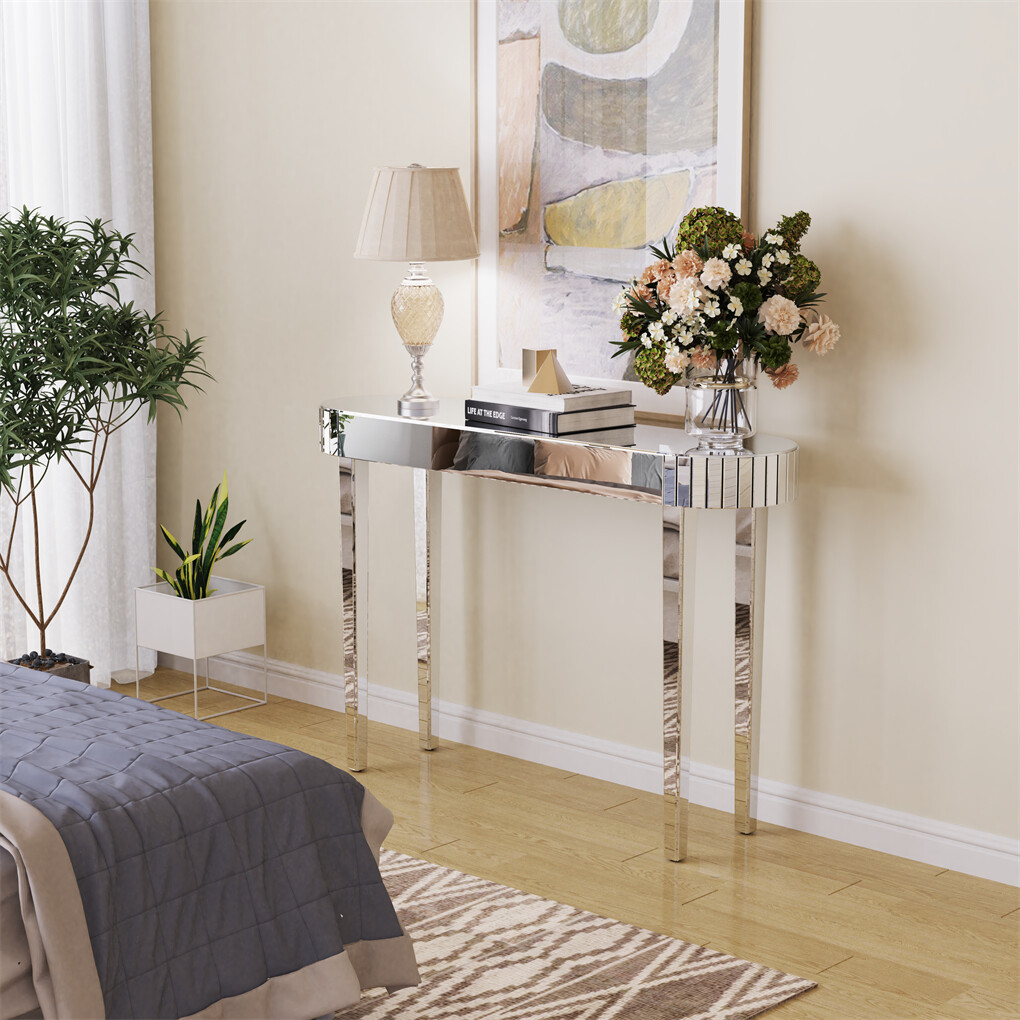 1.2M Stunning Mirrored Entry Table Clear Glass Console Table Living Room Bedroom