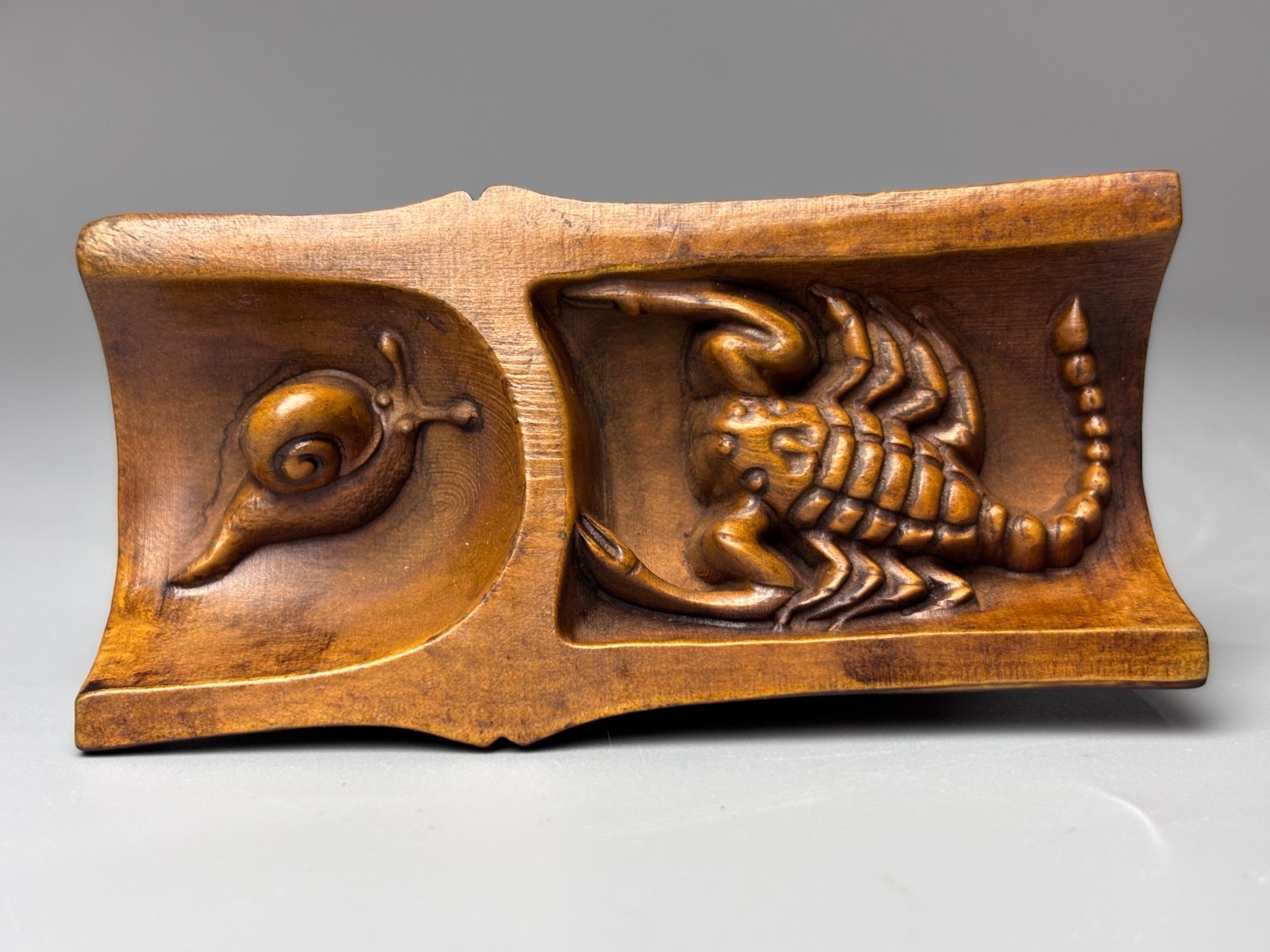 3.1″ China Exquisite Boxwood Handmade Fengshui Cicada Scorpion Statue B138