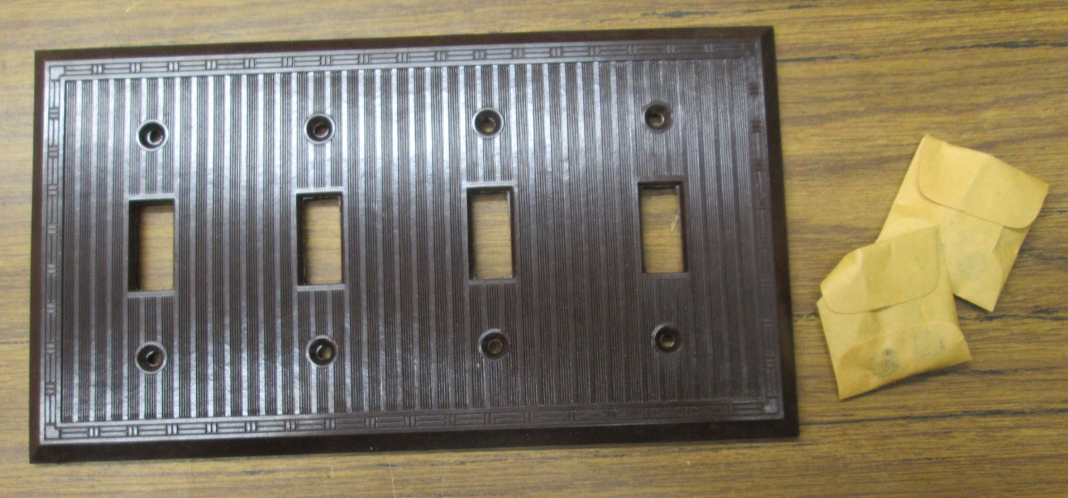4 Ganged Brown Ribbed Switch Cover Plate Art Deco