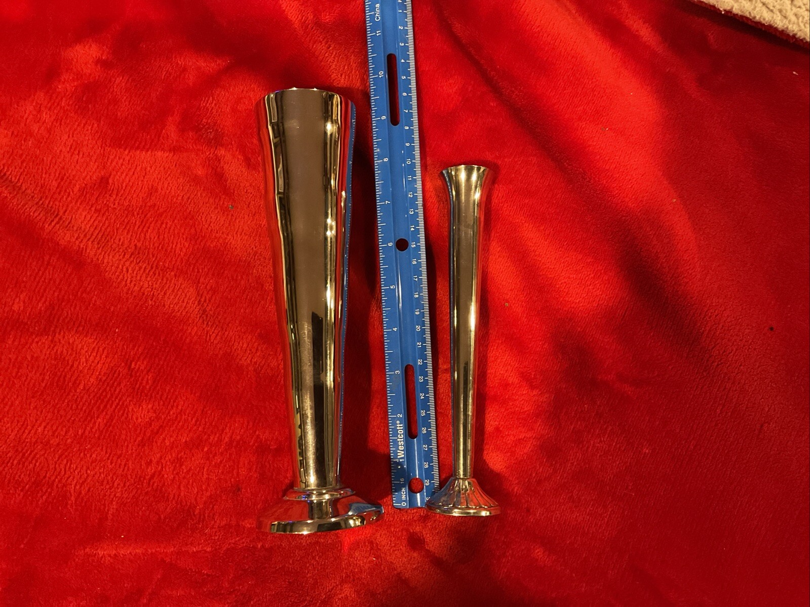 2 metal Rose Flower Single Stem Vases 9” , 7/12 “