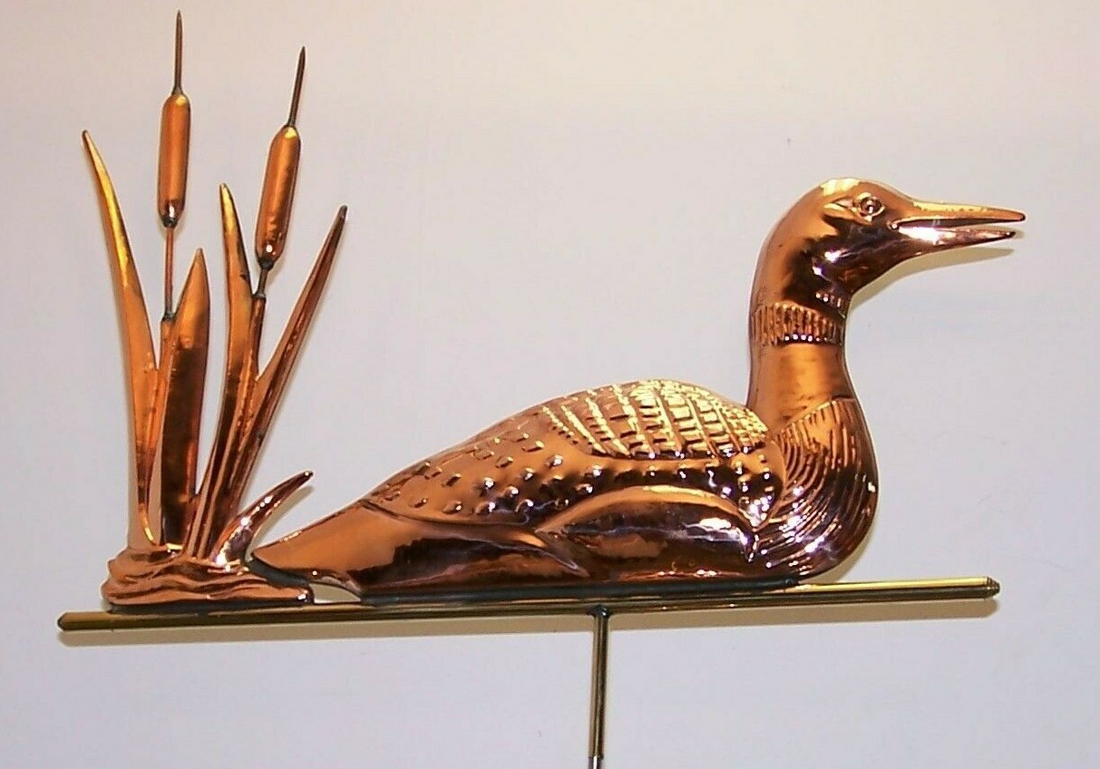 Unique peaceful loon copper weathervane, TOP ONLY FITS over a 3/8” top rod