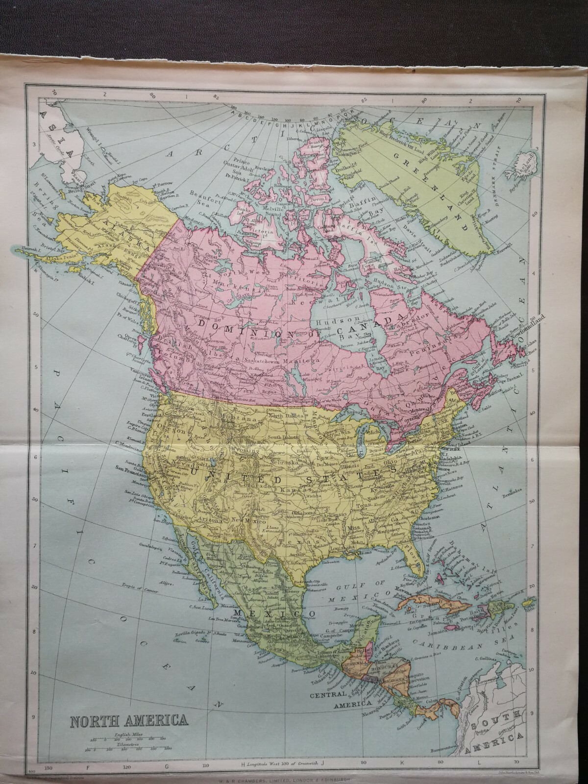 J. BARTHOLOMEW VINTAGE MAP-NORTH AMERICA- PUBL.W&R CHAMBERS LTD.-1924/1926