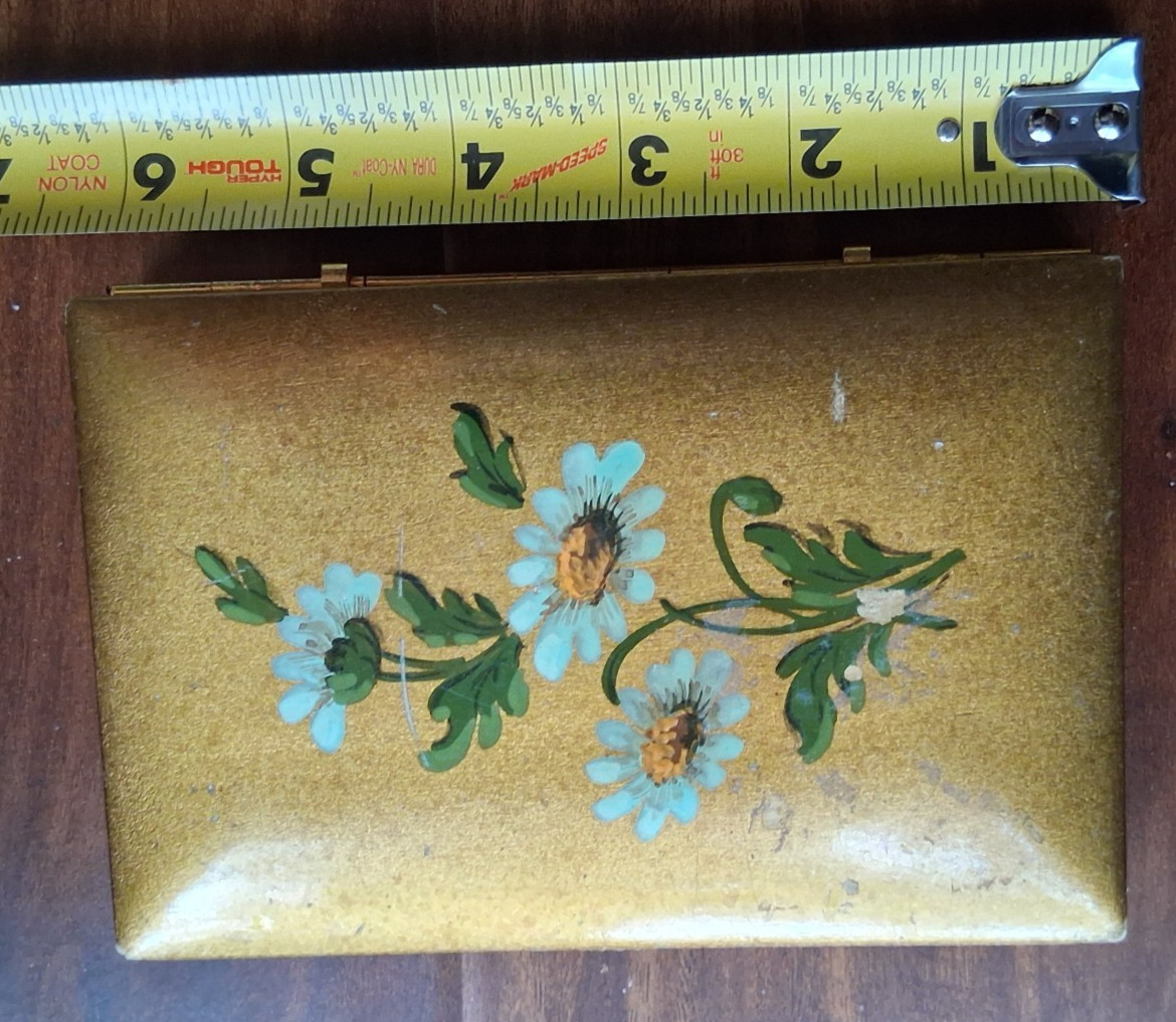 Vtg Italian Tole Lacquered Wood Folding Double Mirror Hand Painted Daisies, 4×6