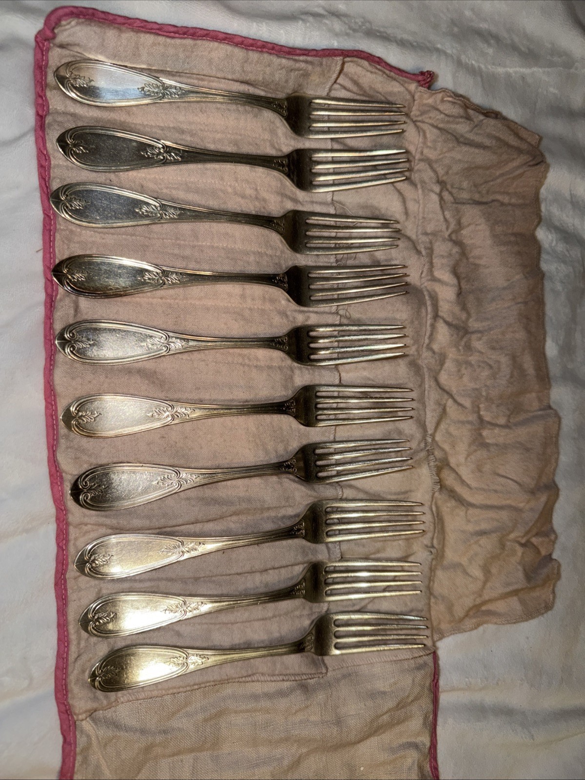 1842 Rogers & Bros A1 Silver Plate Olive Pattern Lot Of 10 Dinner Forks W/Wrap