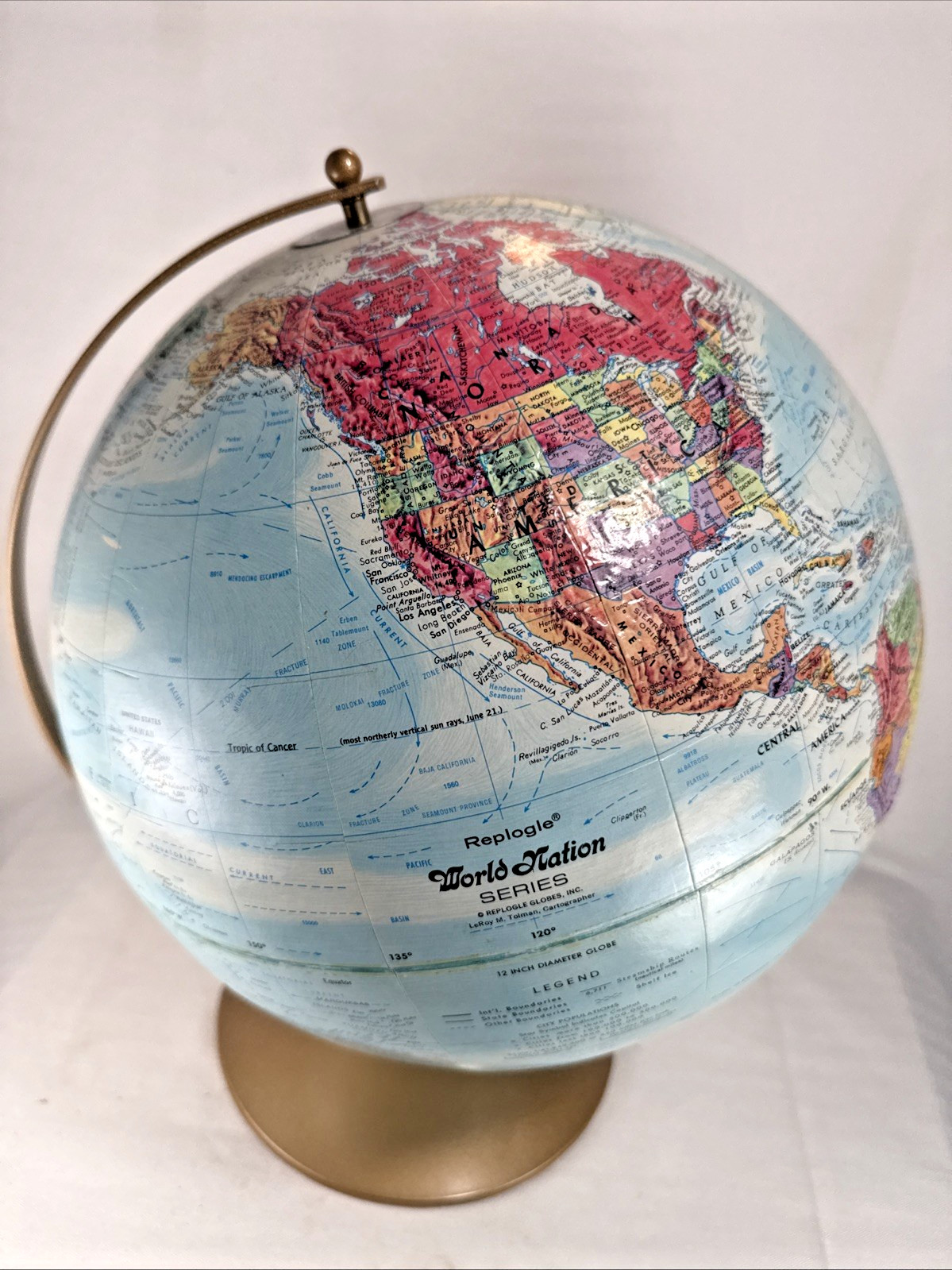 Vtg REPLOGLE 1980s World Nation 12″ Globe raised relief topography map rotating