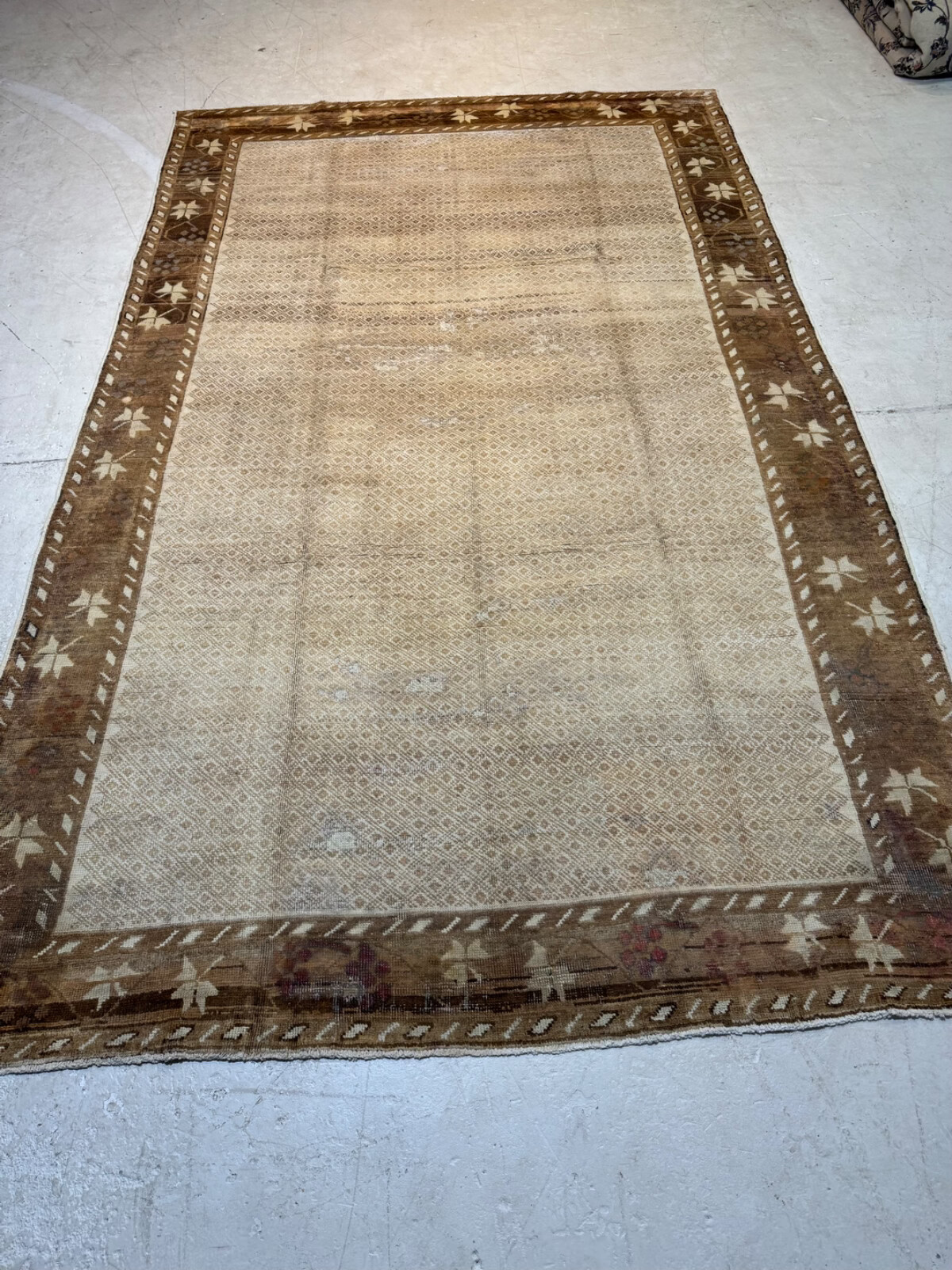 Oriental Hand-Knotted Wool Area Rug Turkish Oushak Ivory/Brown 6’8″ x 9’10”
