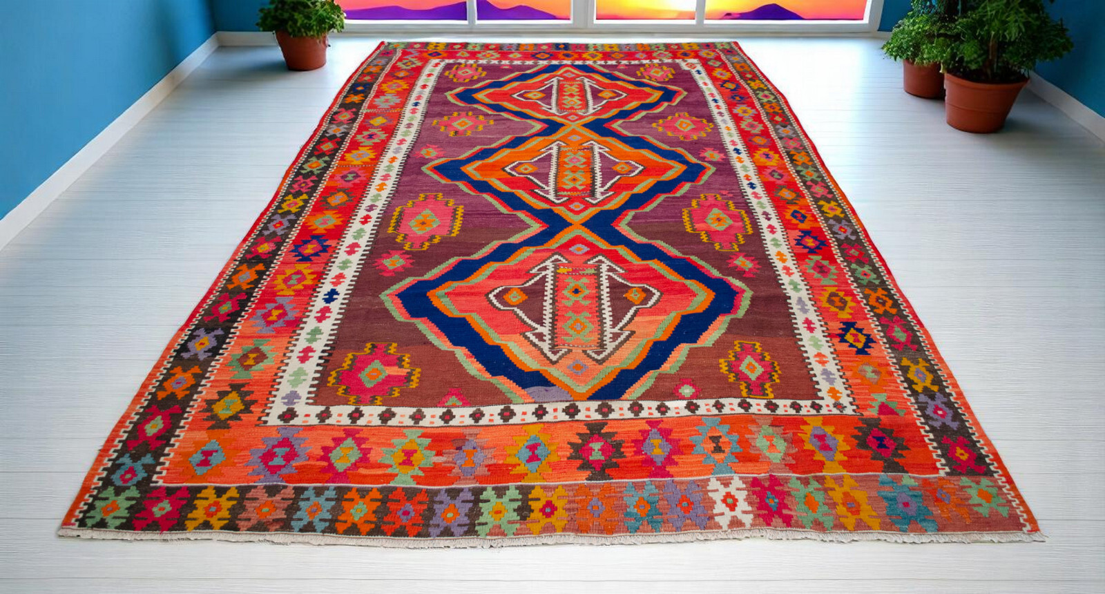 Turkish Hand Woven LARGE Rug Flat Weave Kilim pastel color Area Rugs 8×13 ft Rug