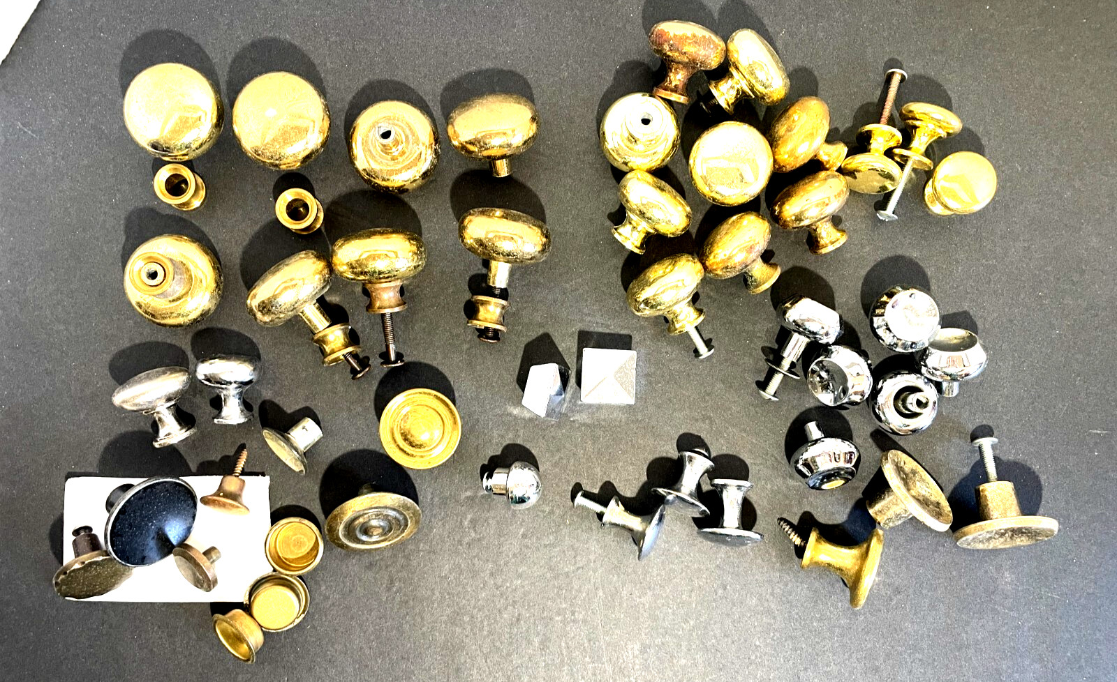 47~Vintage 1950’s-60-s Reclaimed Brass Drawer Cabinet Knobs & Pull