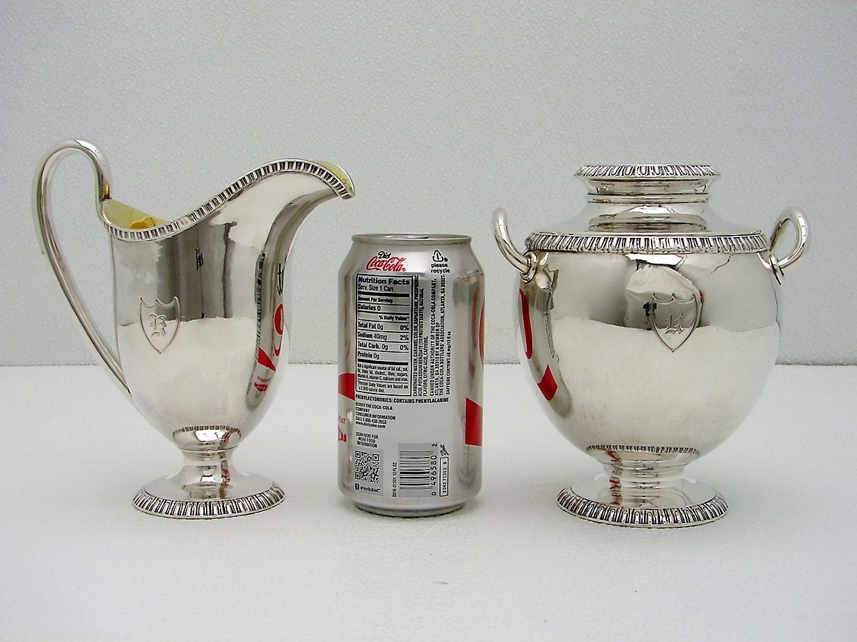 Coin Silver Cream n Sugar wth Lid Gold Wash Ball & Black Eoff & Sheppard c1850
