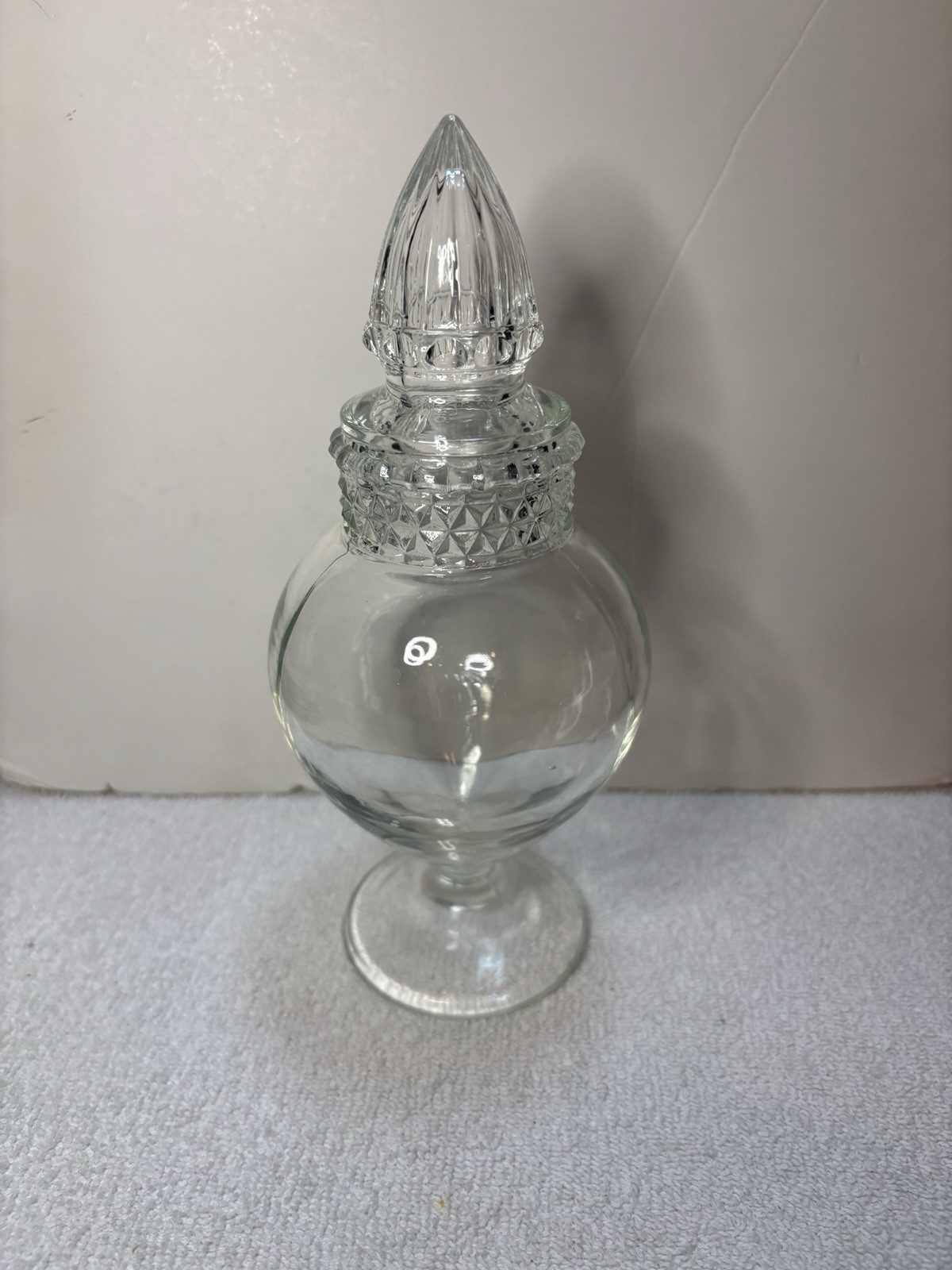 Vintage TIFFIN Dakota Glass Apothecary Jar Spire Lid Pedestal 8.75”- Excellent!
