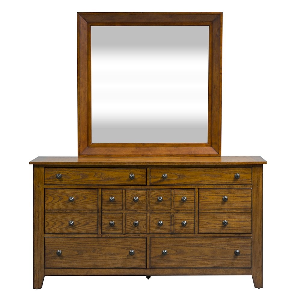Queen Sleigh Bed, Dresser & Mirror in Rubberwood Solids & Oak Veneers