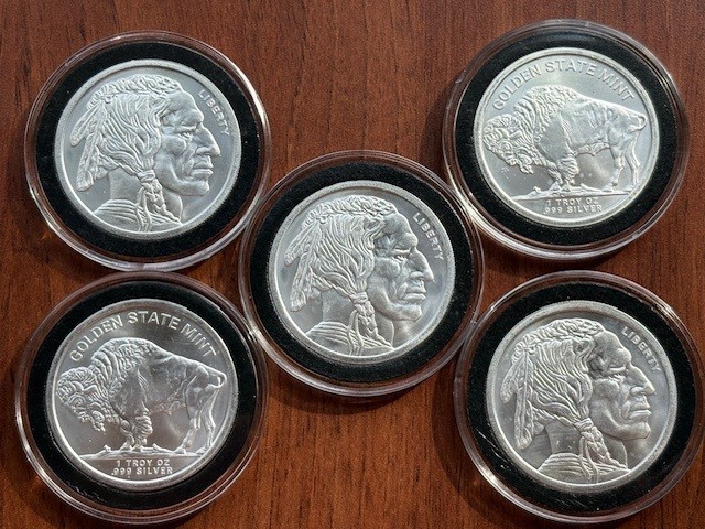 5 x 1 oz .999 Fine Siver Buffao Rounds State Lot of 5 BU