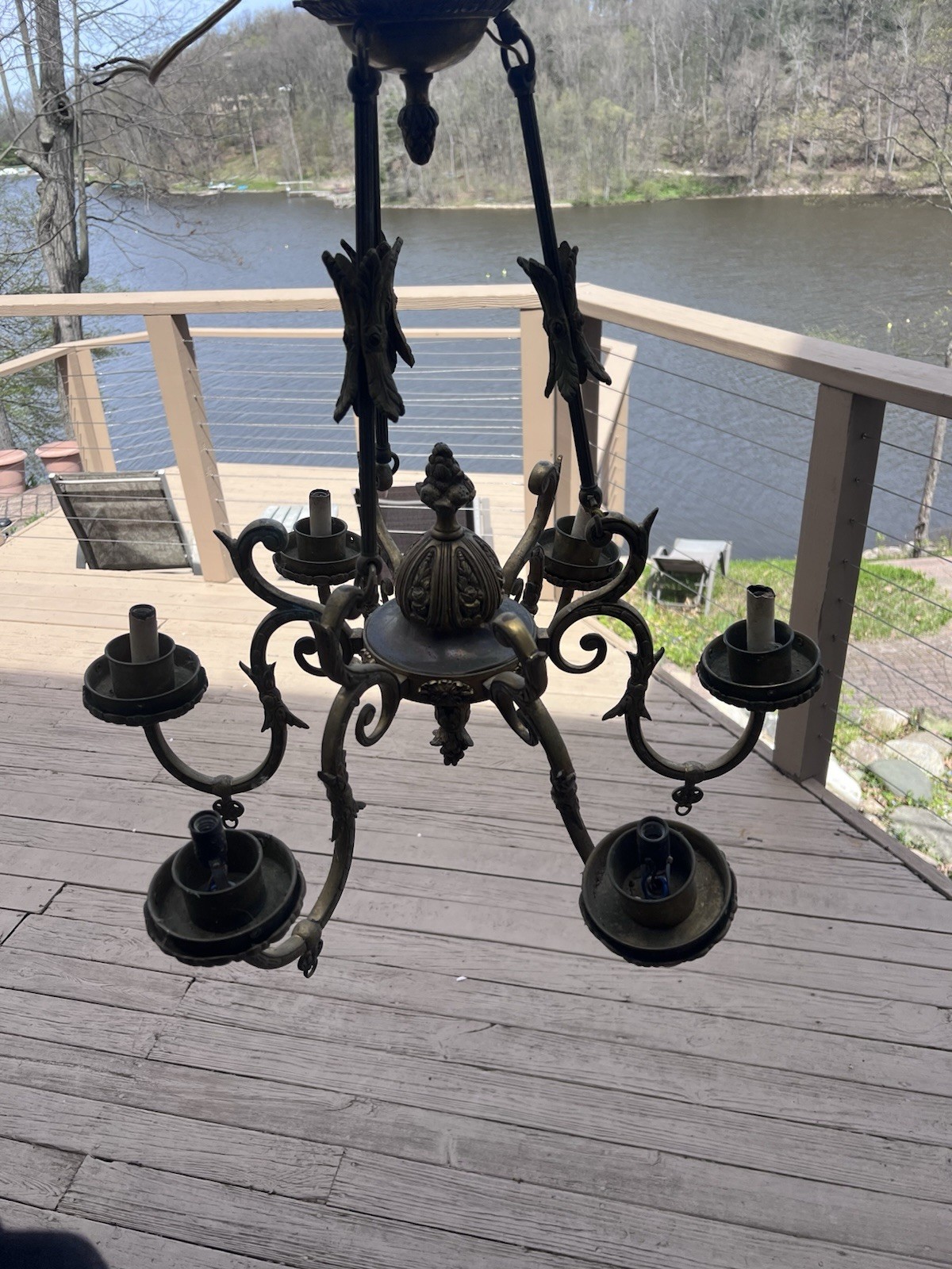 Vintage brass Large chandelier light Hollywood Regency Castle Victorian Spanish