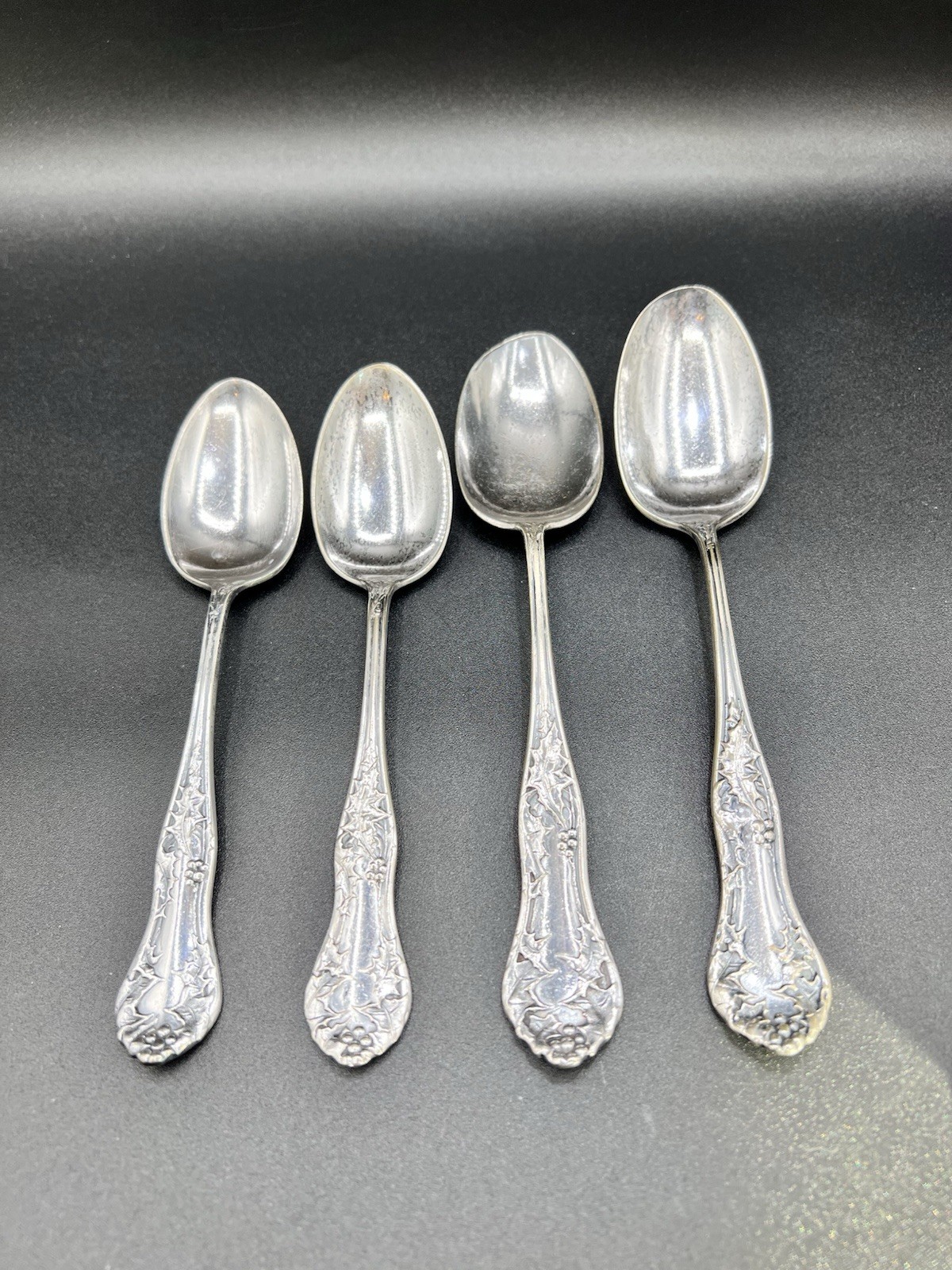Antique National Silver Co. Silver Plated “Holly” Spoons, Circa: 1904-1907, (4)