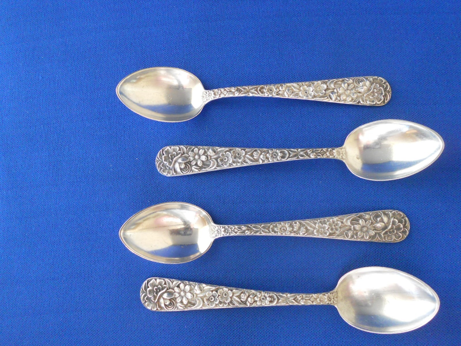 Antique S. Kirk & Sons 4 3/8″ Repousse Sterling Demitasse Spoons 63 Grms No Mono