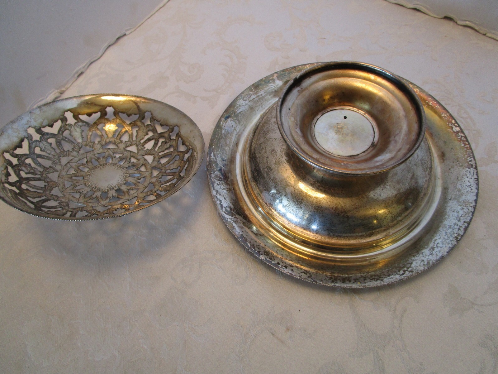Antique Taber & Tibbits EPNS Silver Flower Arranger bowl Pierced Frog Lid 10″ W