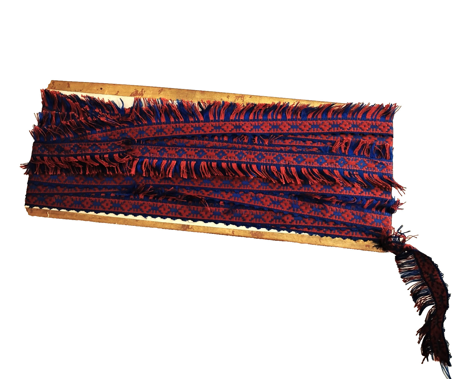 1900s Edwardian Silk Fringe Upholstery Trim, Blue and Rust, 2 3/4 Yards