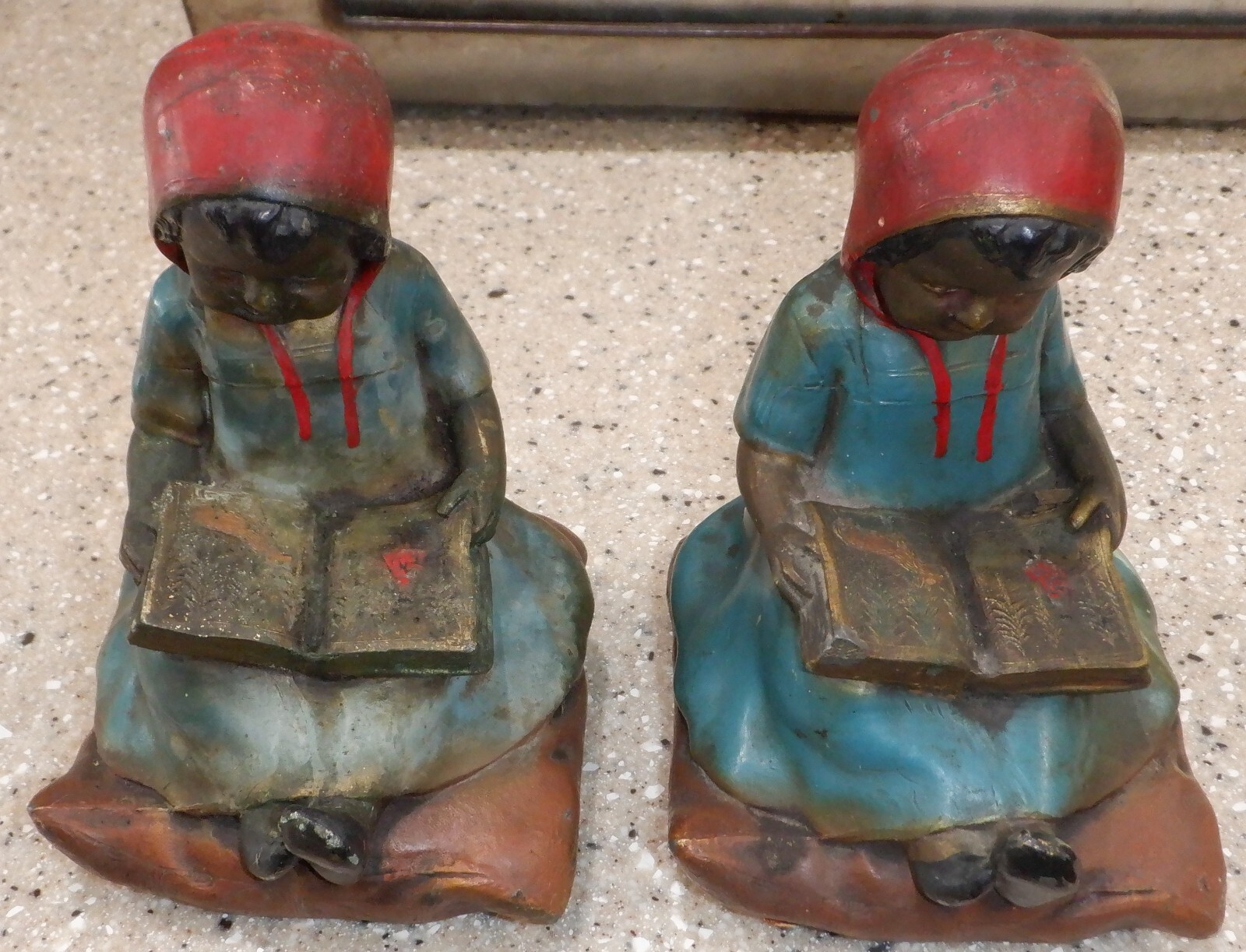 Antique Germany K & O Kronheim Oldenbusch Painted Red Riding Hood Metal Bookends