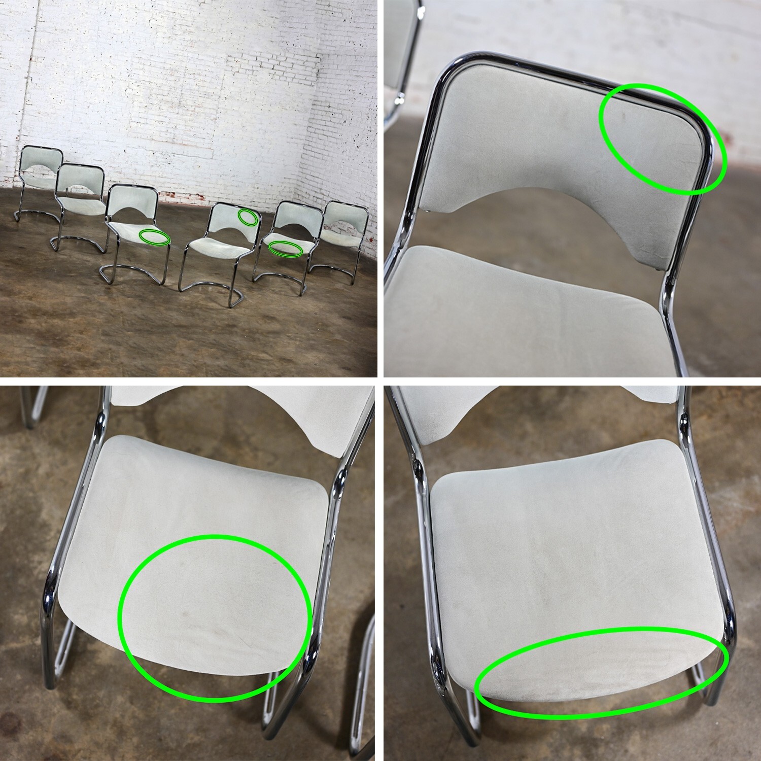 Modern Gray Suede & Chrome Frame Cantilever Dining or Side Chairs Set of 6
