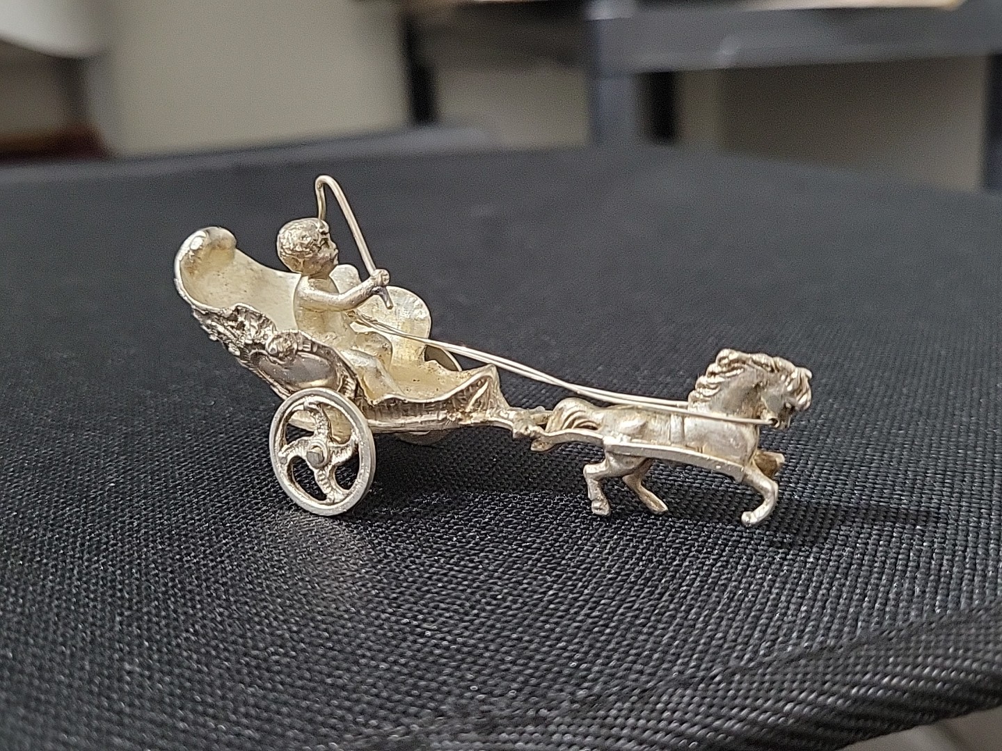 Antique Hanau Pseudo 800 Silver Miniature Kid Riding Chariot Horse Neumann Bros