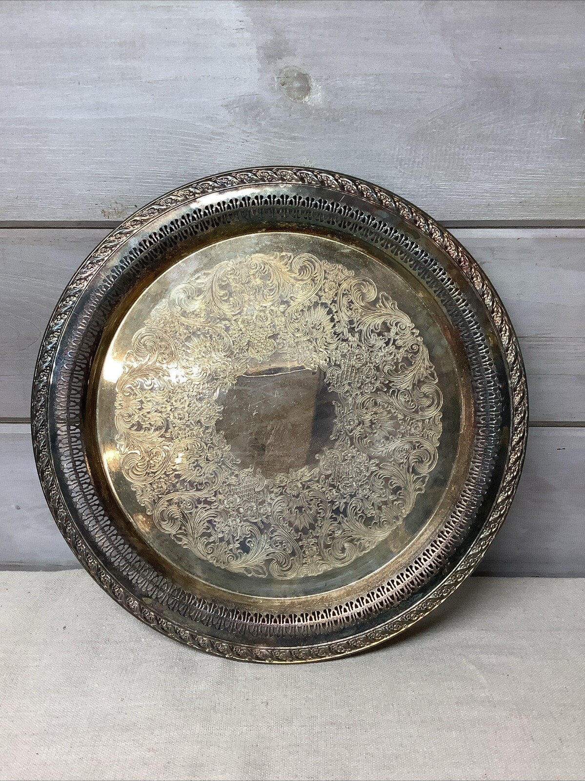 WM Rogers Sons Spring Flower Silverplate Platter Serving Dish Ornate Reticulated