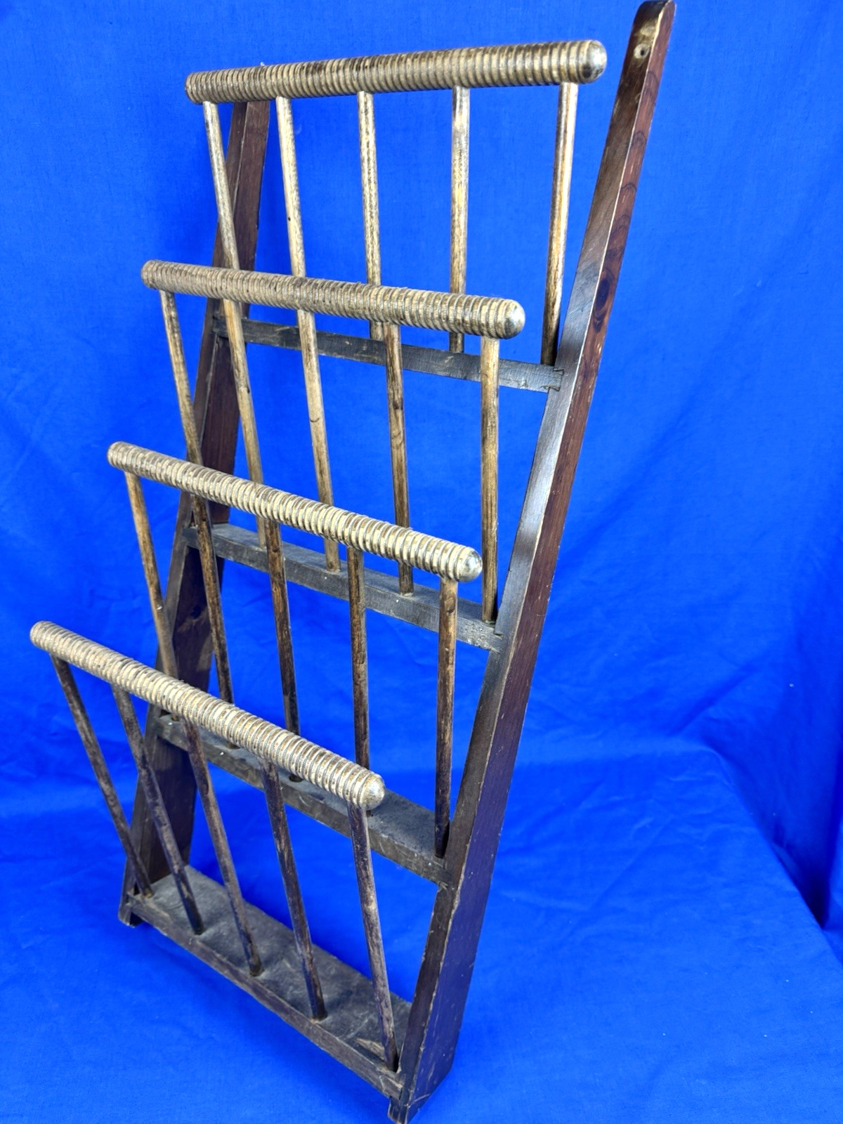 C.1900 Periodical, Mail, Magazine WALL RACK w/ Lovely Turned Bars 28″H x 12″W