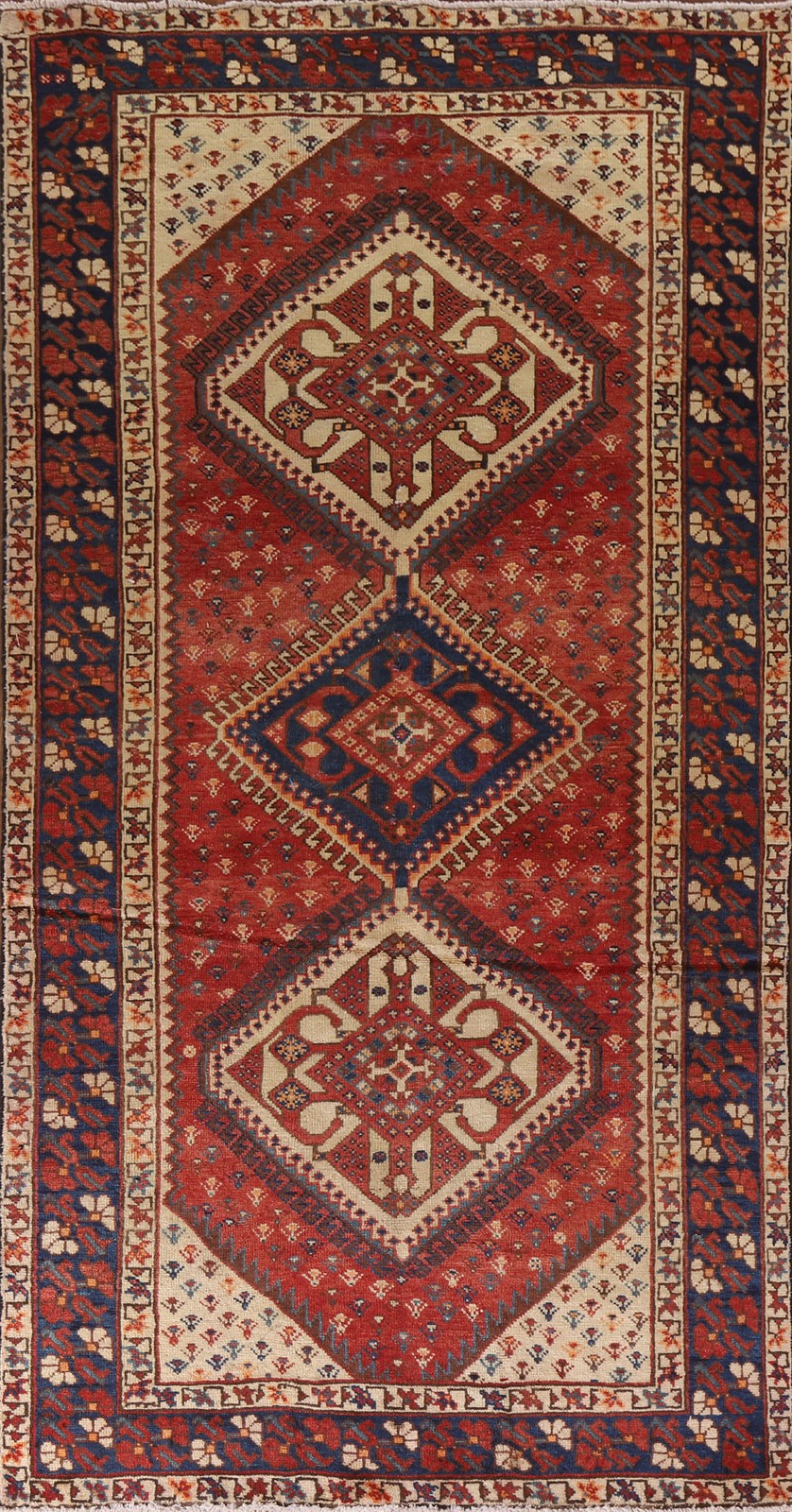 Vintage Traditional Red Area Rug 5×10 Hand-knotted Wool Geometric Carpet