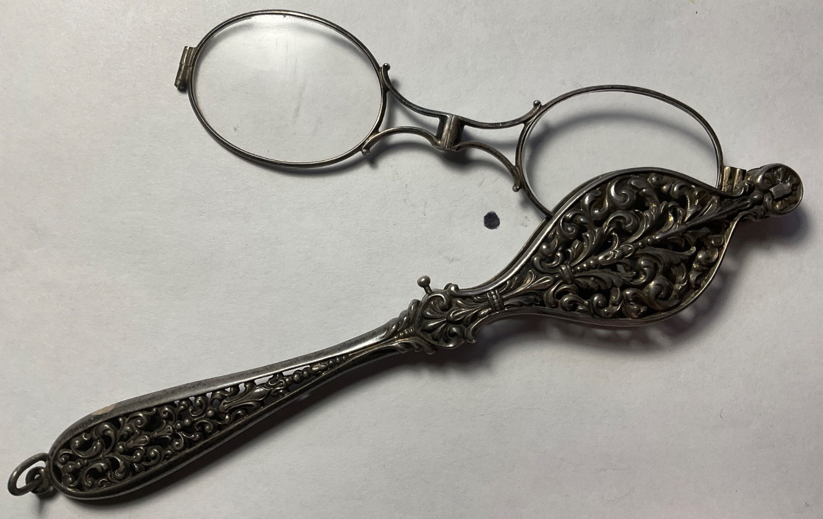 Antique Victorian Art Nouveau Sterling Silver Lorgnette Folding Opera Glasses