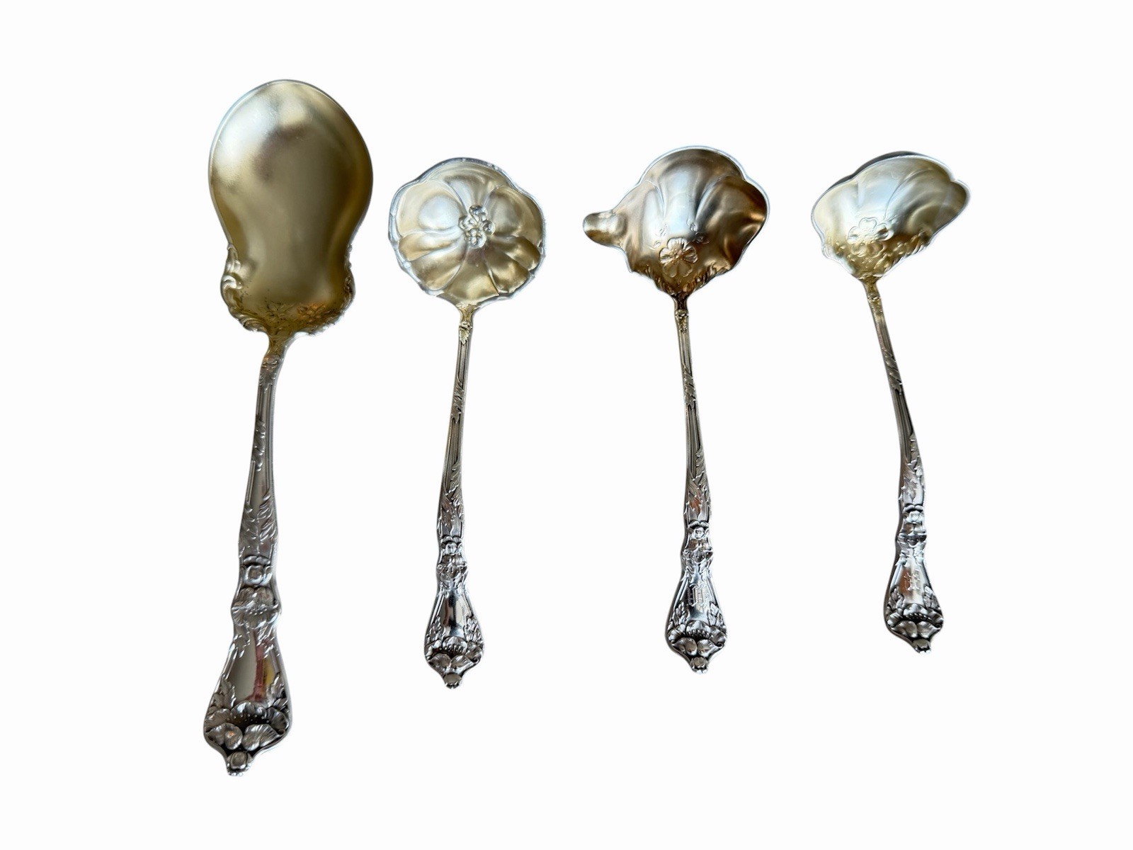 4 Pc Set Baker Manchester POPPY Sterling Silver Art Nouveau Gold Wash 90 Grams
