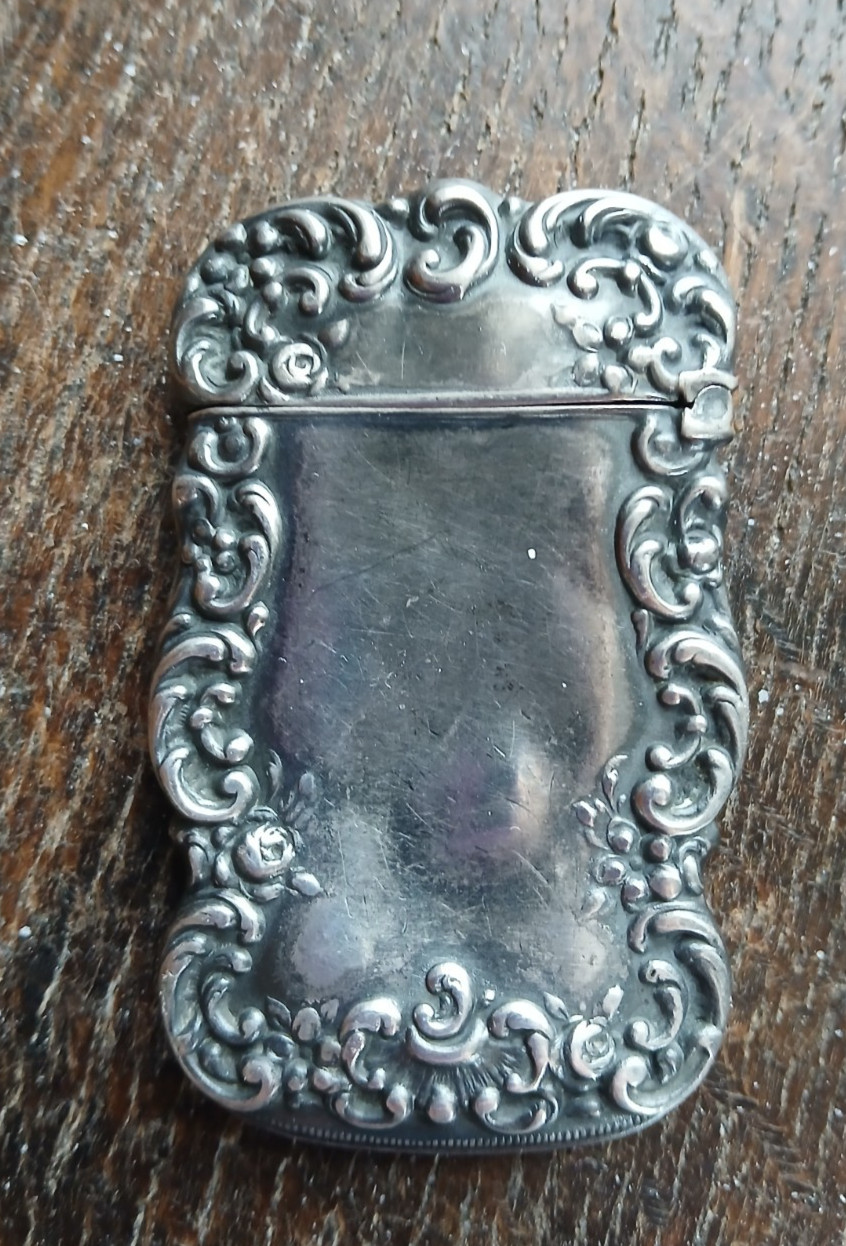 Antique Sterling Silver WATROUS Match Safe Vesta Case SCROLLS ART NOUVEAU
