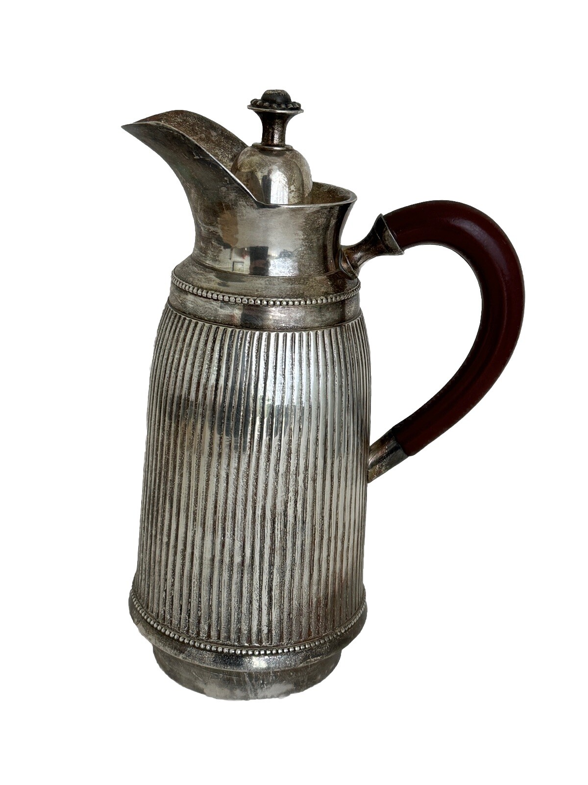 Antique Silver Plated Pitcher Carafe Lidded With Glass Liner India Heavy Rare