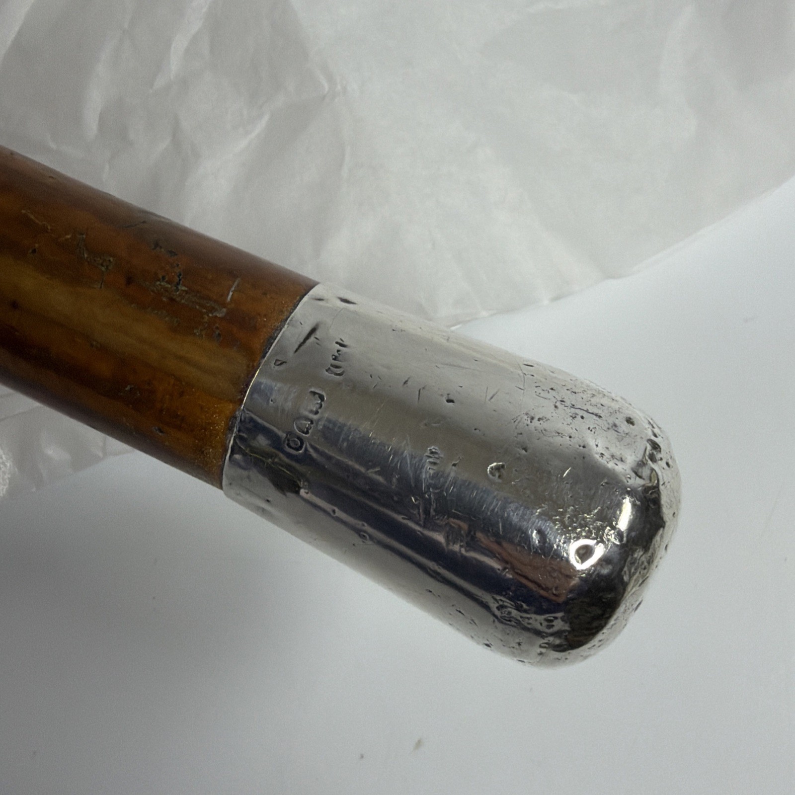 Antique Hallmarked Silver Topped Walking Stick Malacca Shaft London 1909
