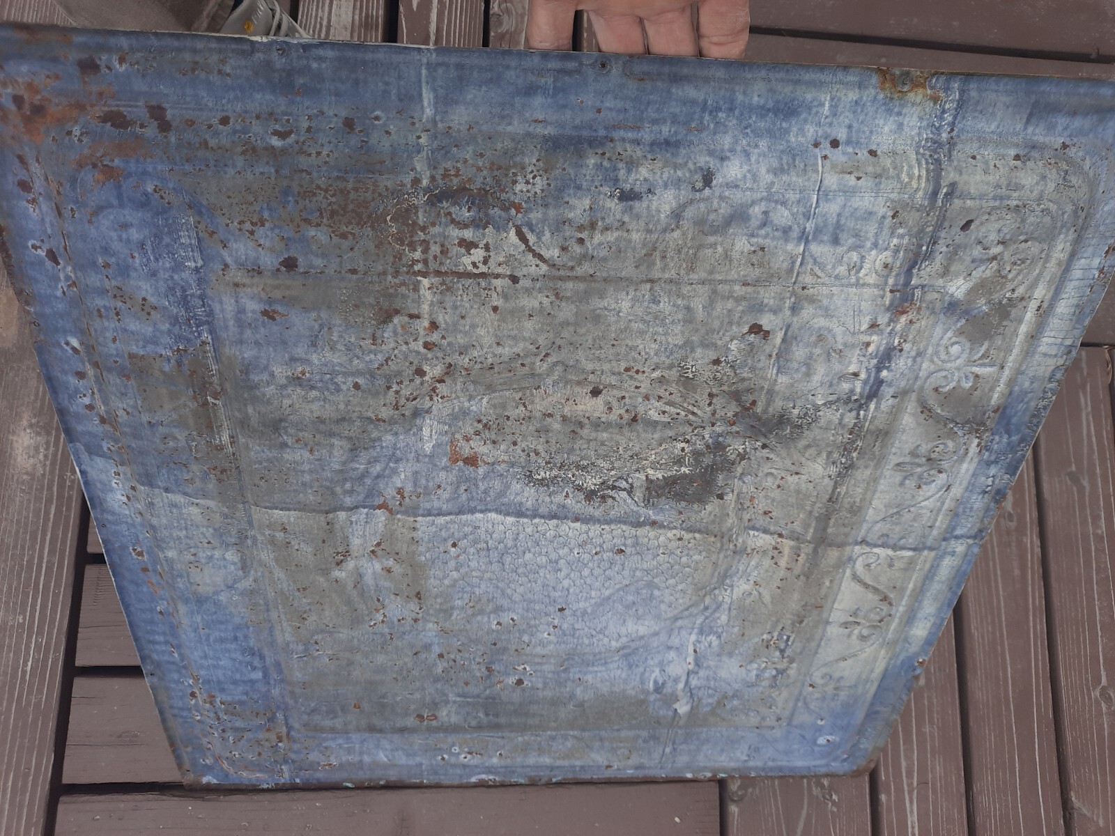 Victorian Pressed Tin Ceiling, 2’x2′, Wreath. Salvage, Shabby, Chippy