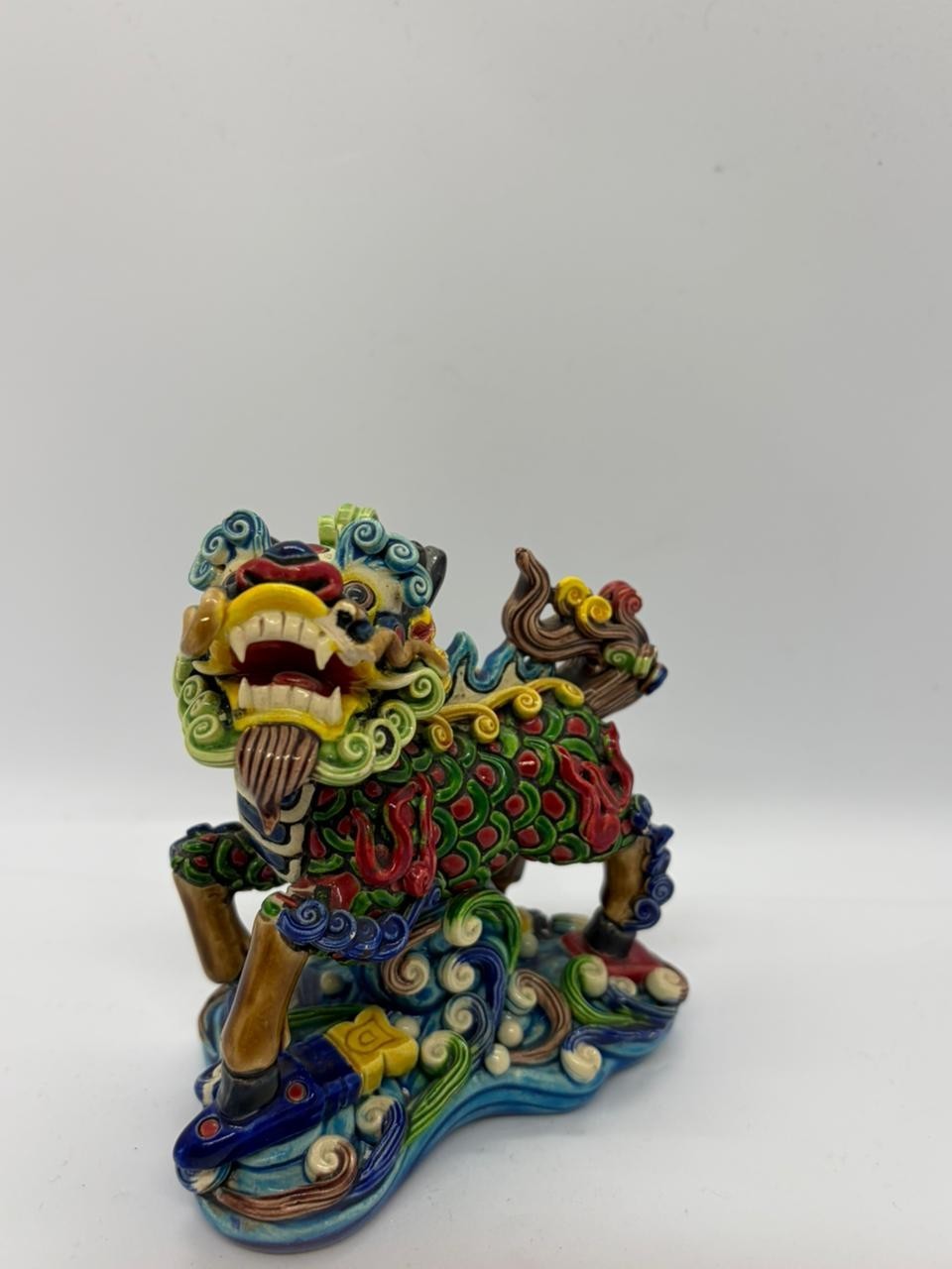 Chinese Qilin Kylin Ceramic Figurine Multicolor Glazed Porcelain Statue Feng Shu