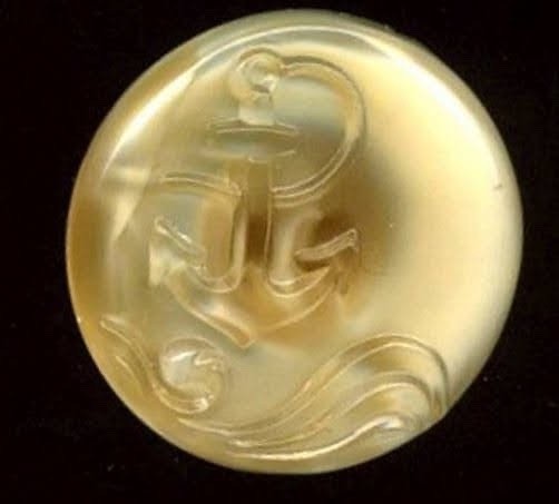 Rare Pictorial Vintage German Moonglow Glass Button ~ Anchor & Waves