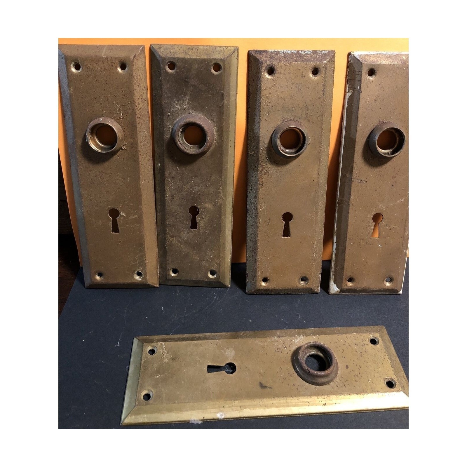 Antique Door Plates Craftsman Style 1900s Original Copper Finish Five Total
