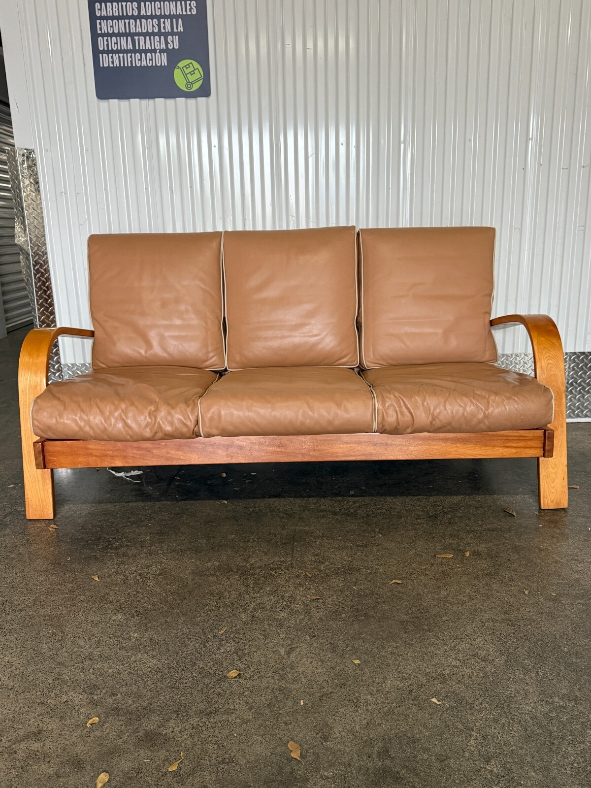 1930s Machine Age Russell Wright Figured Tiger Maple Three Seater Sofa