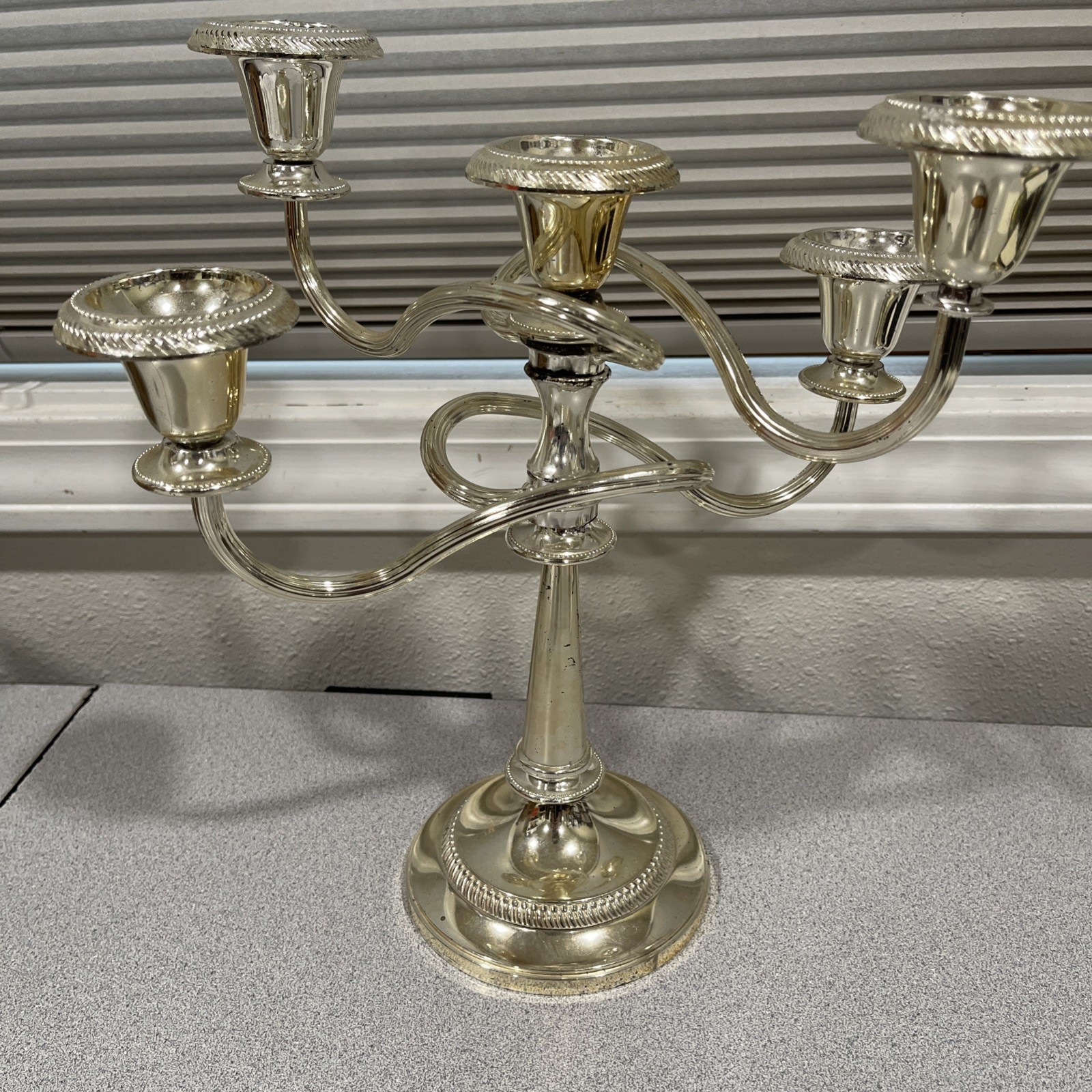 Vintage E.R. Zinc Silver Plated Candelabra England Ornate Twists Elegant