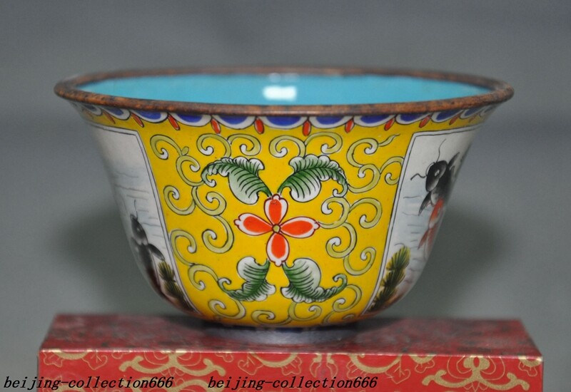 3.6″ Chinese bronze Cloisonne lucky animal fish goldfish text Tea cup Bowl Bowls