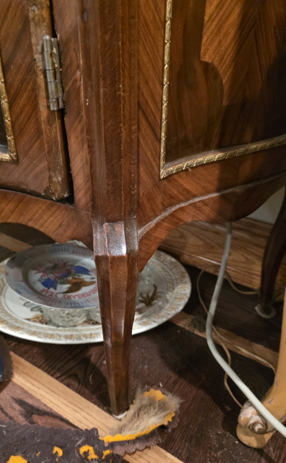Vintage China Cabinet Vitrine with Curved Glass Brass Accents and Key