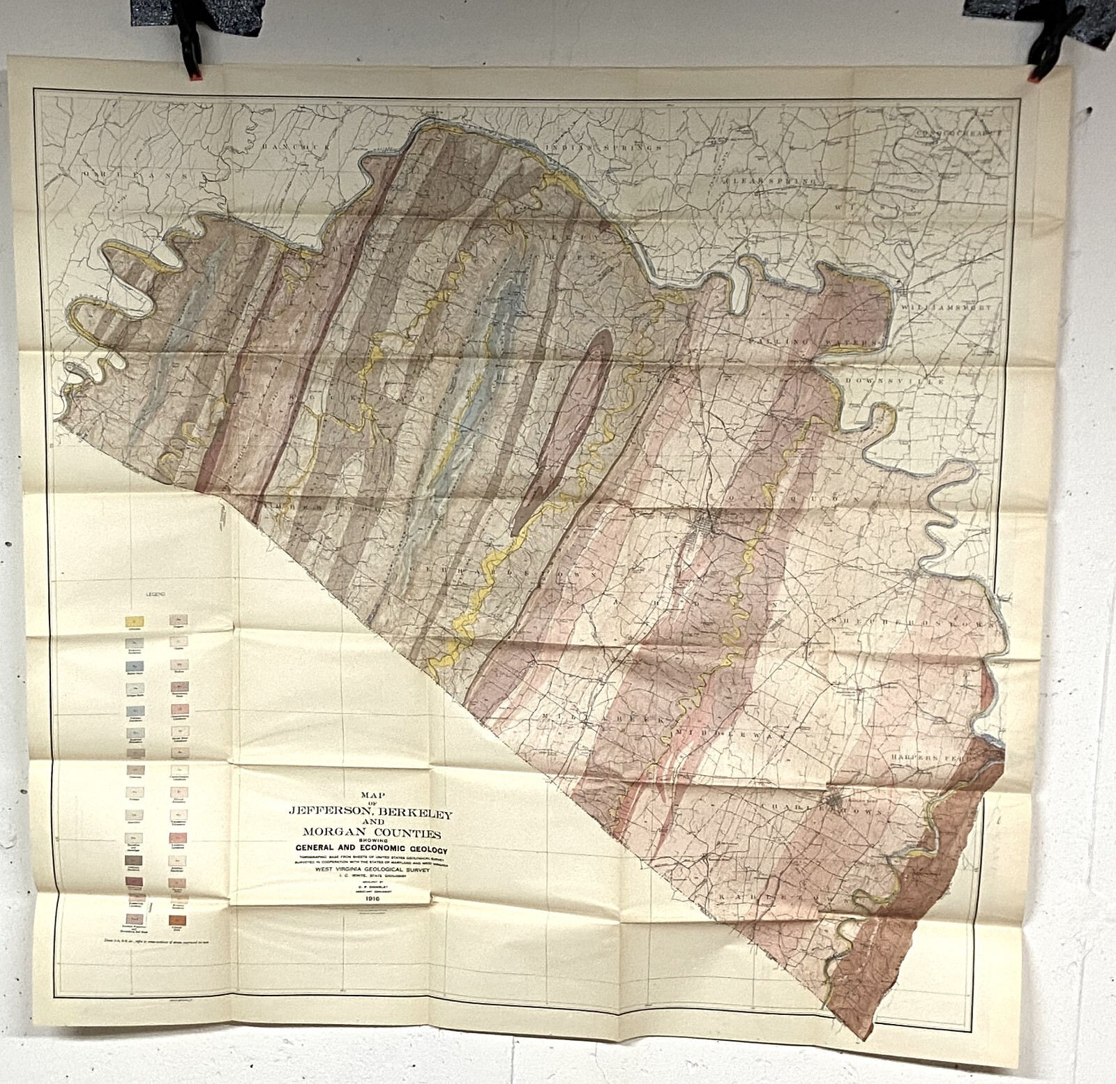Vintage Map WV General and Economic Geology Jefferson-Berkeley-Morgan Cos. 1916