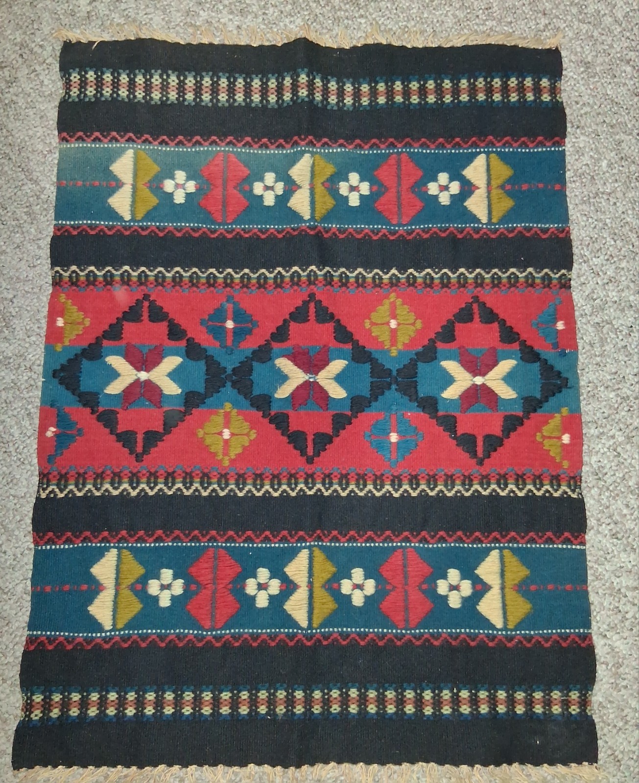Antique Handwoven Kilim Wool Rug 29 3/4in Long X 22inwide