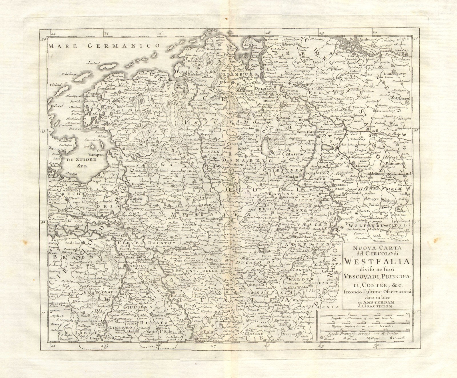 ‘Nuova Carta del Circolo di Westfalia’, by Isaak TIRION 1740 old antique map