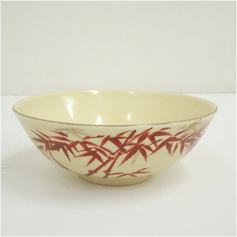 Japanese Kyo Ware Red Bamboo Chawan Tea Bowl Ryusen-CW1562