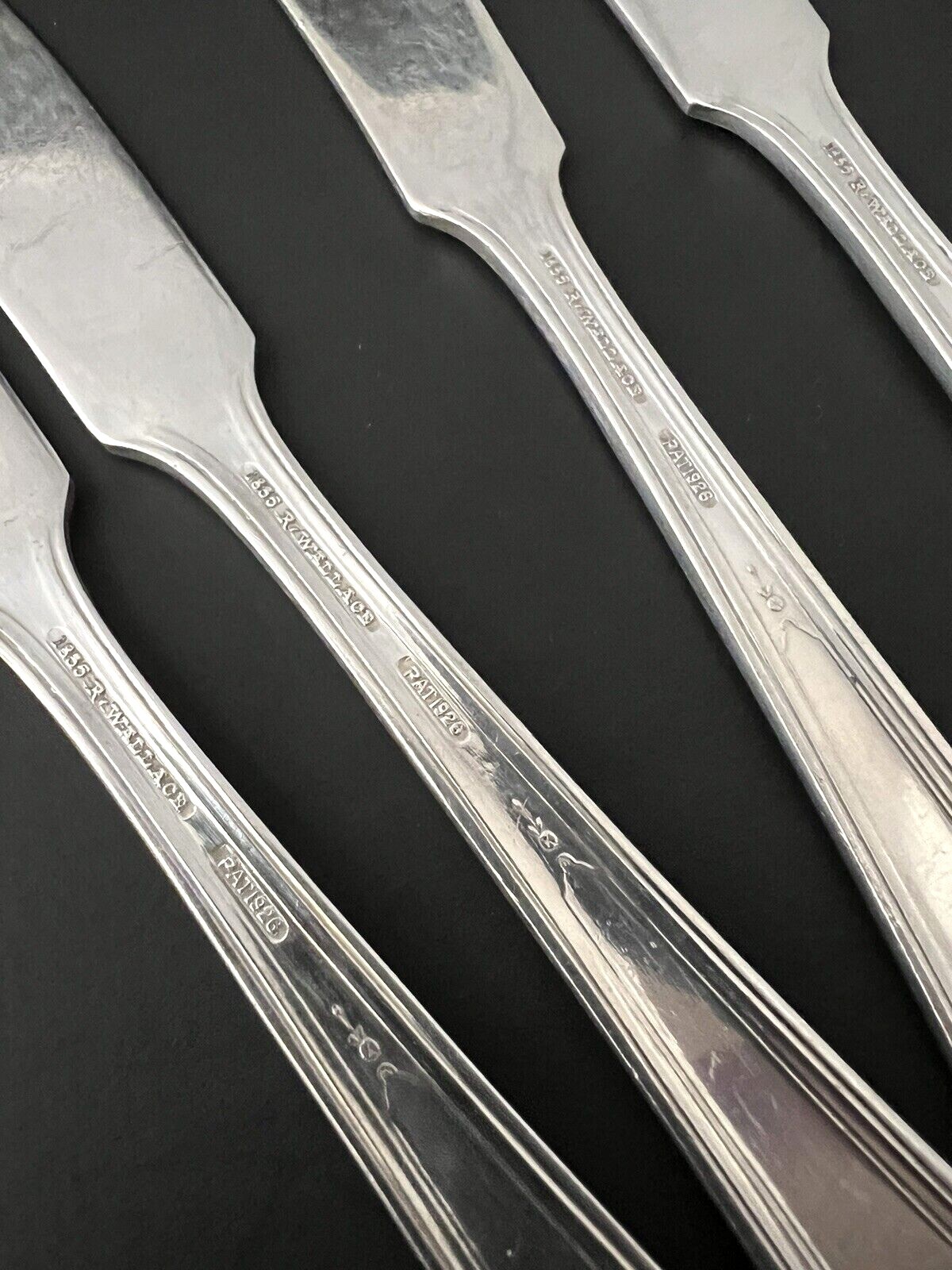 Vtg 1835 R. Wallace Pat. 1926 Silverplate Butter Knives/Spreaders Art Deco Set 4