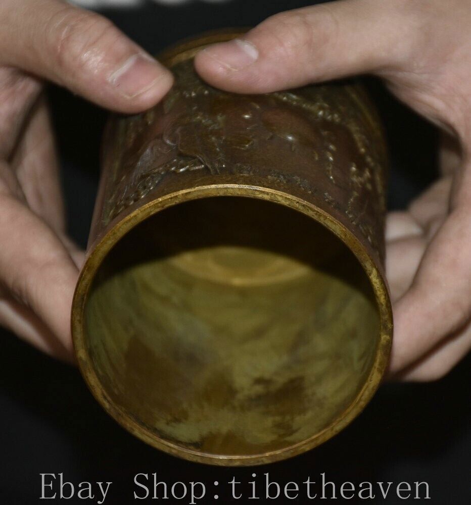 4″ Marked Old Chinese Copper Palace Hawk Eagle Pen Container Pen Container