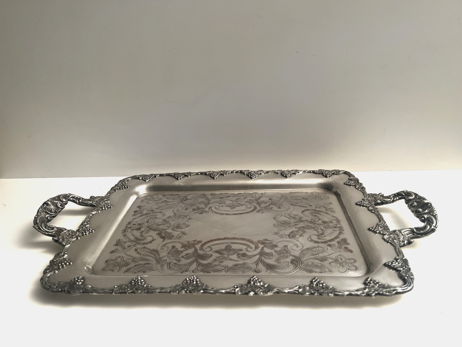 Vintage EP on Copper Old English Reproduction Tray Platter Floral Grapes Pattern